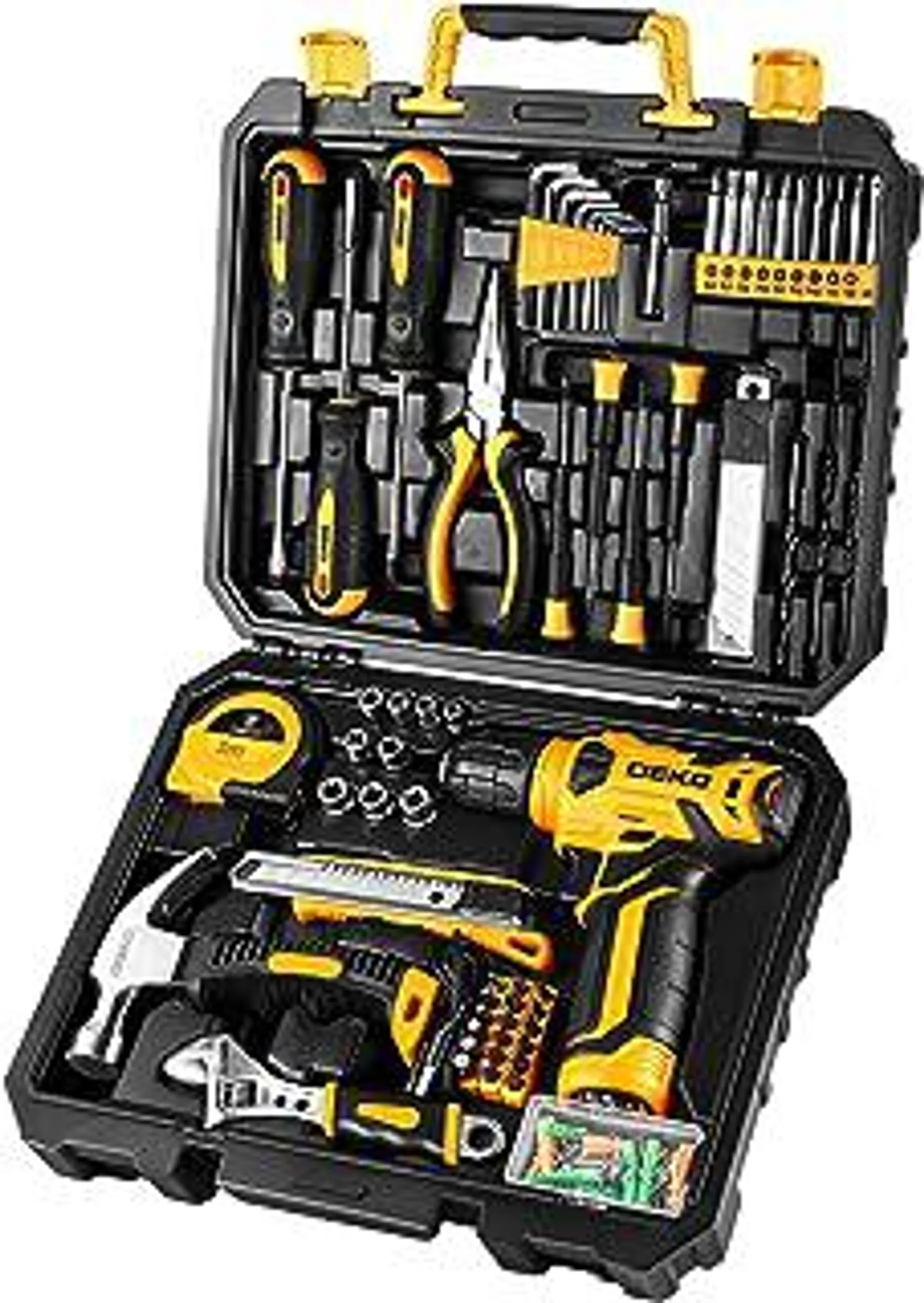 DEKOPRO 126 Piece Power Tool Combo Kits with 8V Cordless Drill, 10MM 3/8'' Keyless Chuck, Professional Household Home DIY Hand Tool Kits for Garden Office House Repair