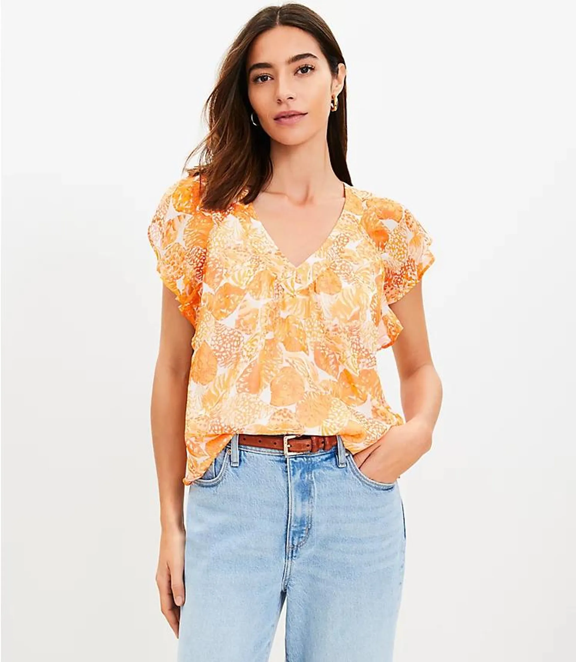 Shell Flutter V-Neck Top