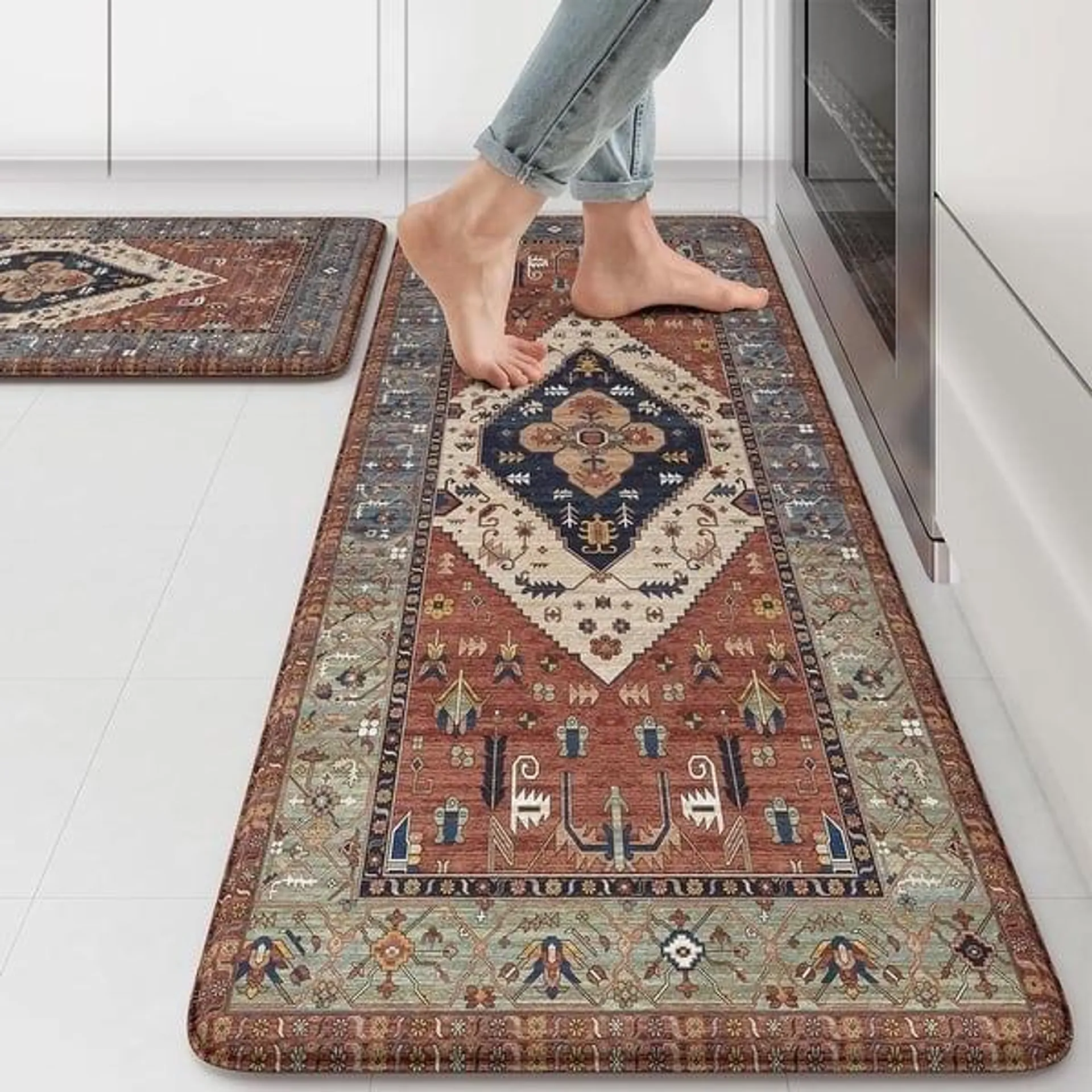 Kitchen Rugs and Mats 2PCS Cushioned Anti Fatigue,Non-Skid Waterproof - 17.3" x 47 "+ 17.3" x 29 "--0.47 inches