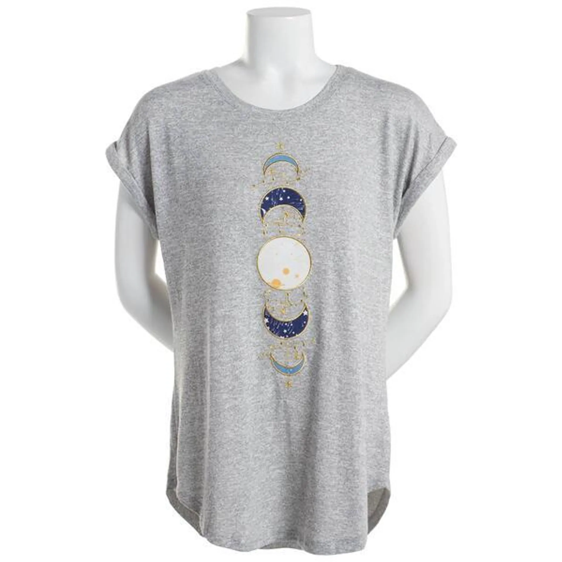 Womens Tru Self Cuffed Dolman Hacci Moon Embroidered Tee