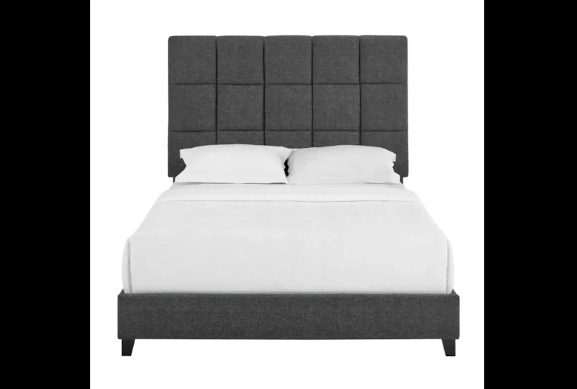 Isacc Grey Queen Square Channeled Upholstered Panel Bed