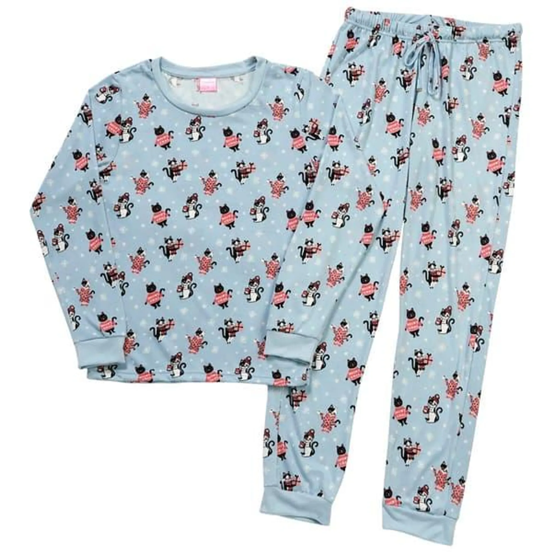 Womens Pink Laundry Winter Cats Hacci Pajama Set