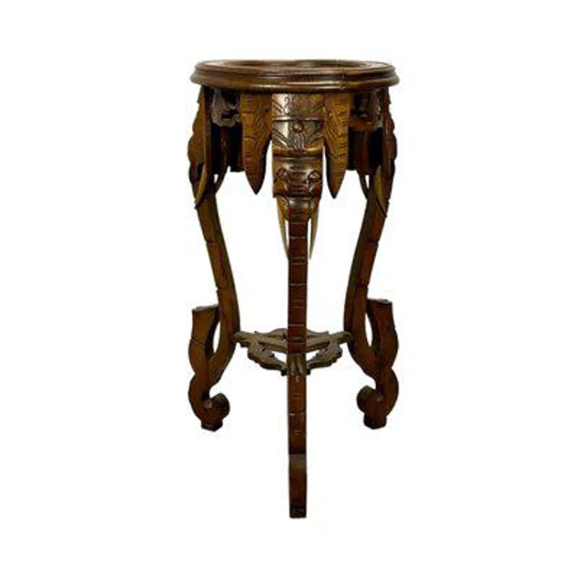 Antique Carved Wood Side Table with Marble Top