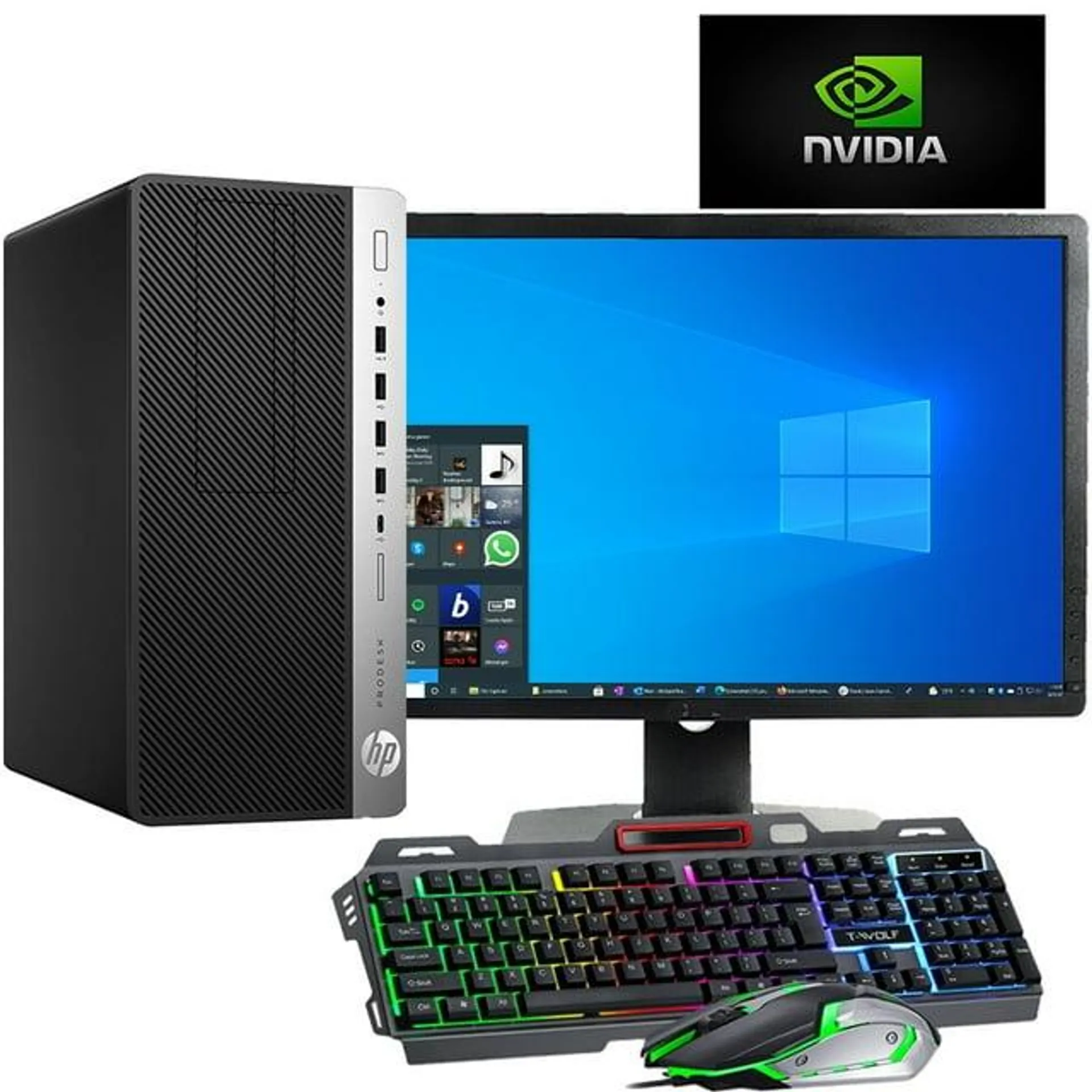 Restored HP ProDesk G3 Gaming PC Tower | Intel Core i5-6500 (3.2GHz) | 16GB RAM | 512GB SSD | Windows 10 | 22" LCD | Nvidia GT 1030 Graphics | LED Keyboard and Mouse (Refurbished)