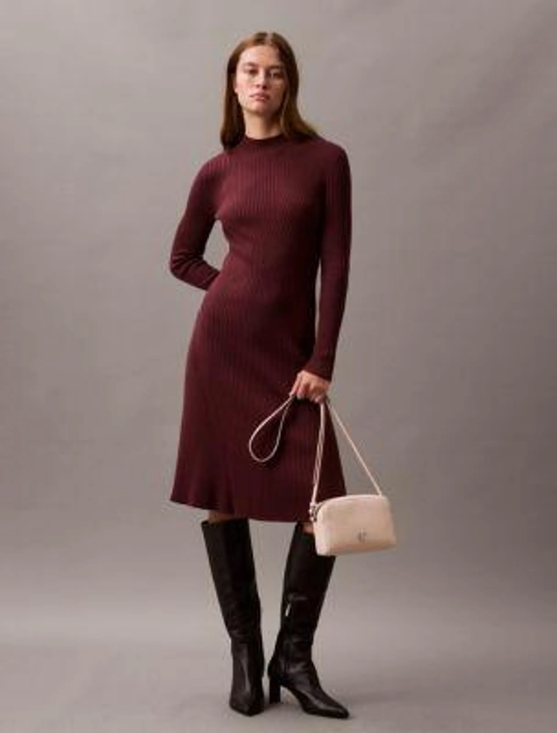 Smooth Cotton Rib Mock Neck Sweater Dress