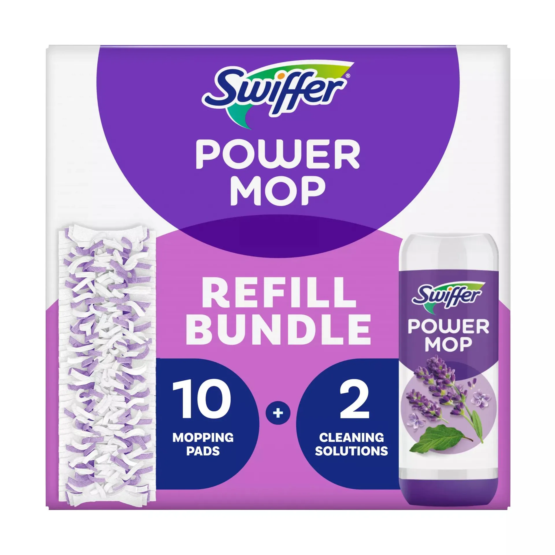 Swiffer PowerMop Multi-Surface Refill Bundle, 10 Mopping Pads Plus 2 Floor Cleaning Solutions