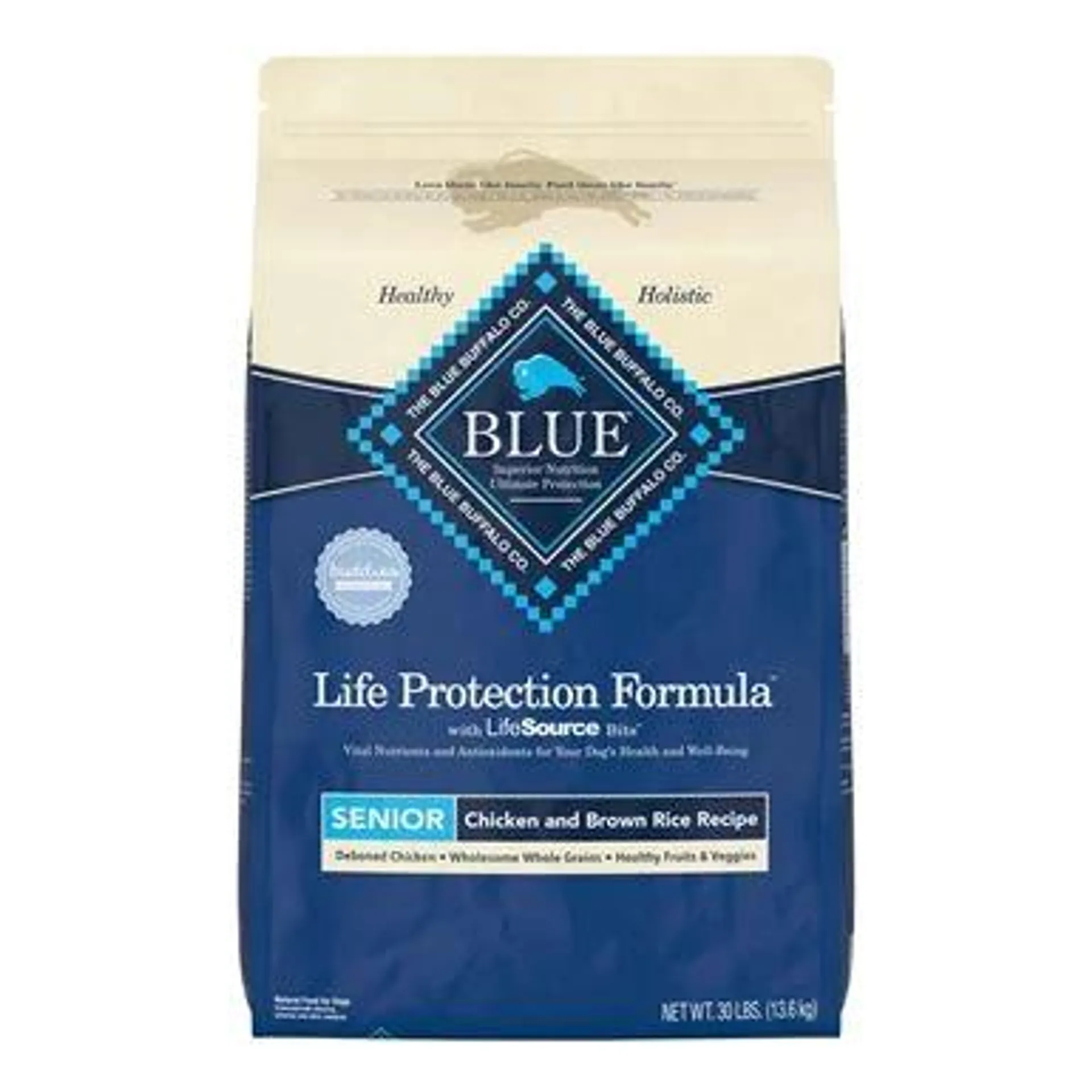 Blue Buffalo Life Protection Formula Natural Senior Dry Dog Food, Chicken and Brown Rice, 30 Pounds