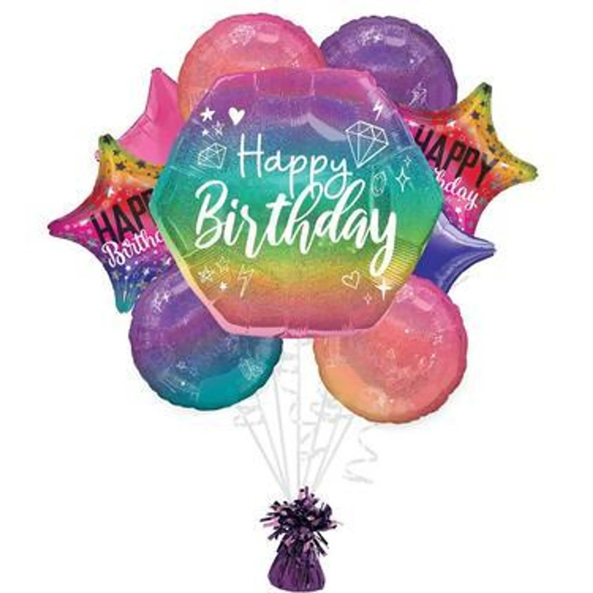 Ombre Sparkle Birthday Foil Balloon Bouquet with Balloon Weight, 10pc