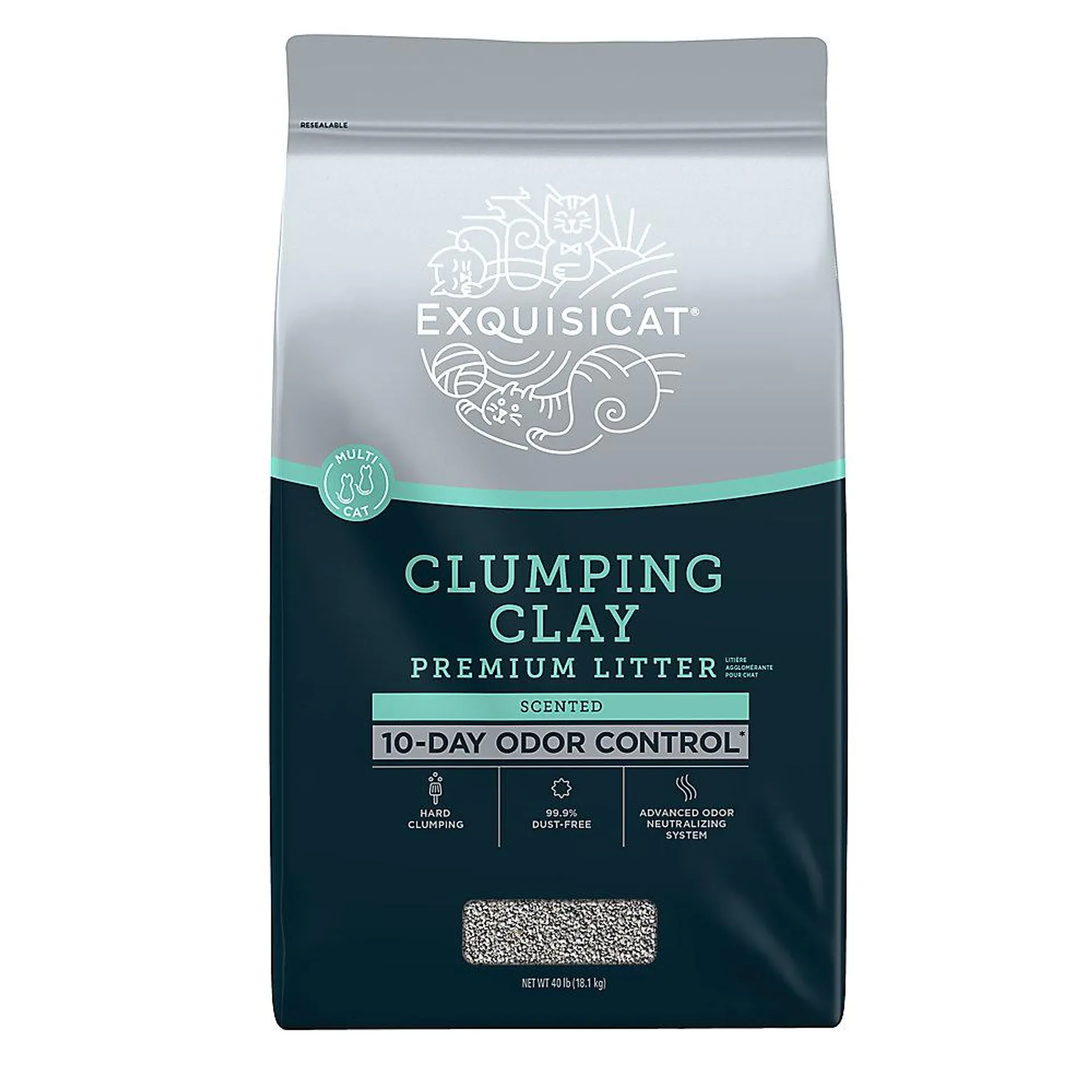 ExquisiCat Premium Clumping Multi-Cat Clay Cat Litter - Scented, Low Dust