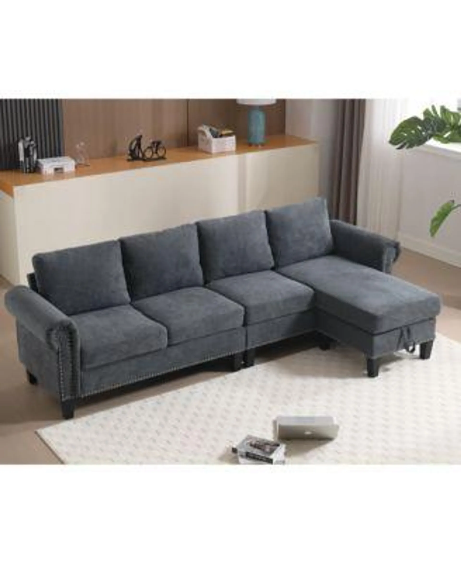 Streamdale Furniture Convertible Sectional Sofa with Storage, L-Shaped, 4-Seater