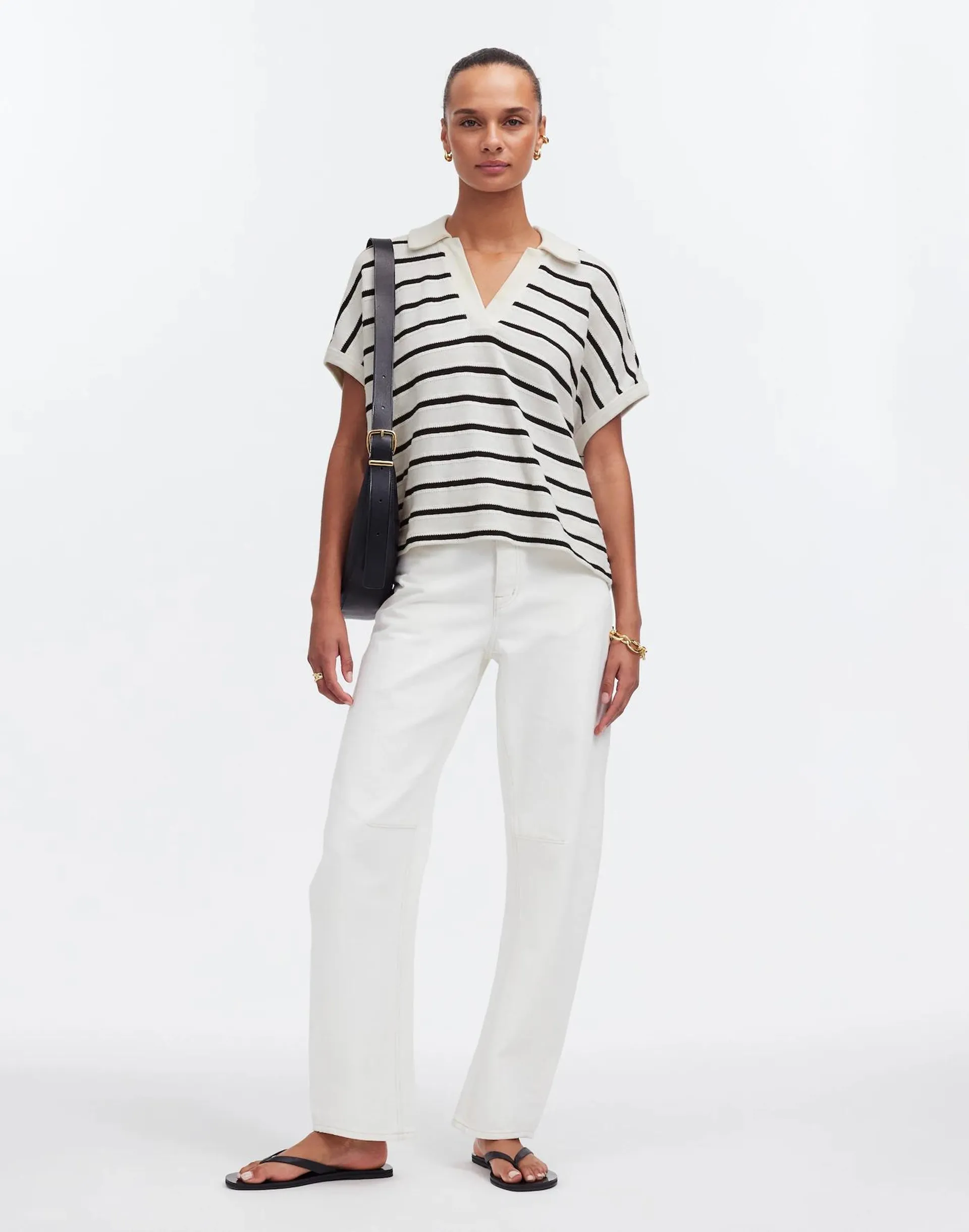 Relaxed V-Neck Polo Shirt in Stripe