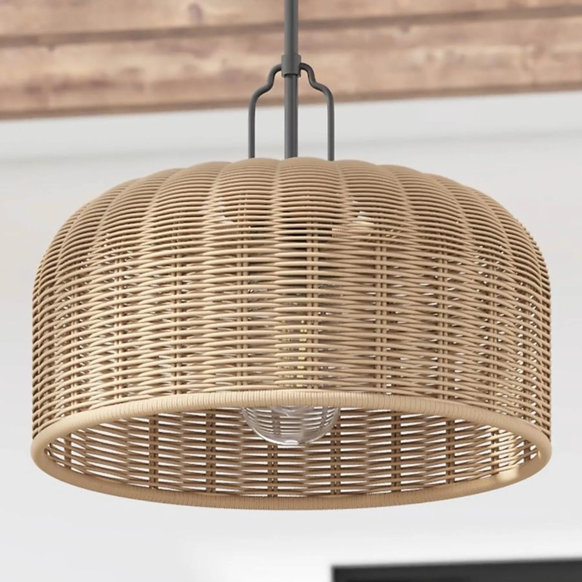 allen + roth Plug-In/ Matte Black and Natural Transitional Seeded Glass Dome LED Medium Indoor/Outdoor Hanging Pendant Light