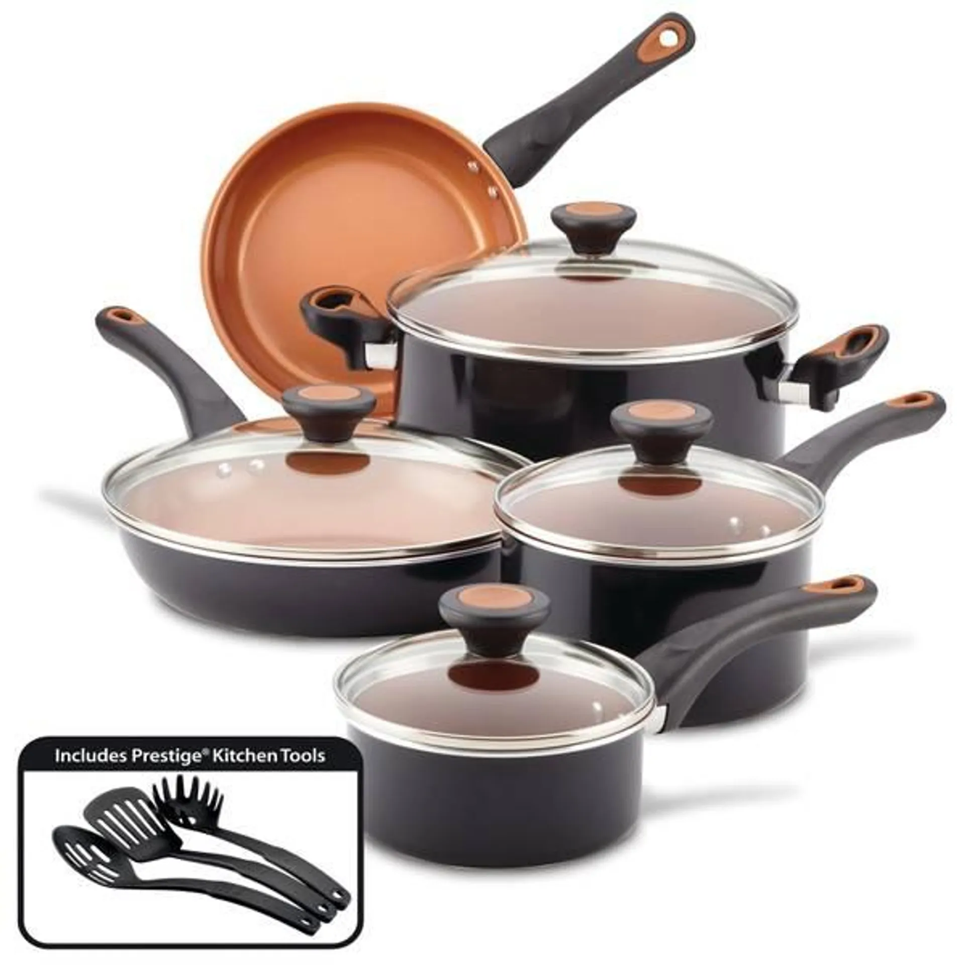 12-Piece Black Glide Copper Ceramic Nonstick Cookware Set