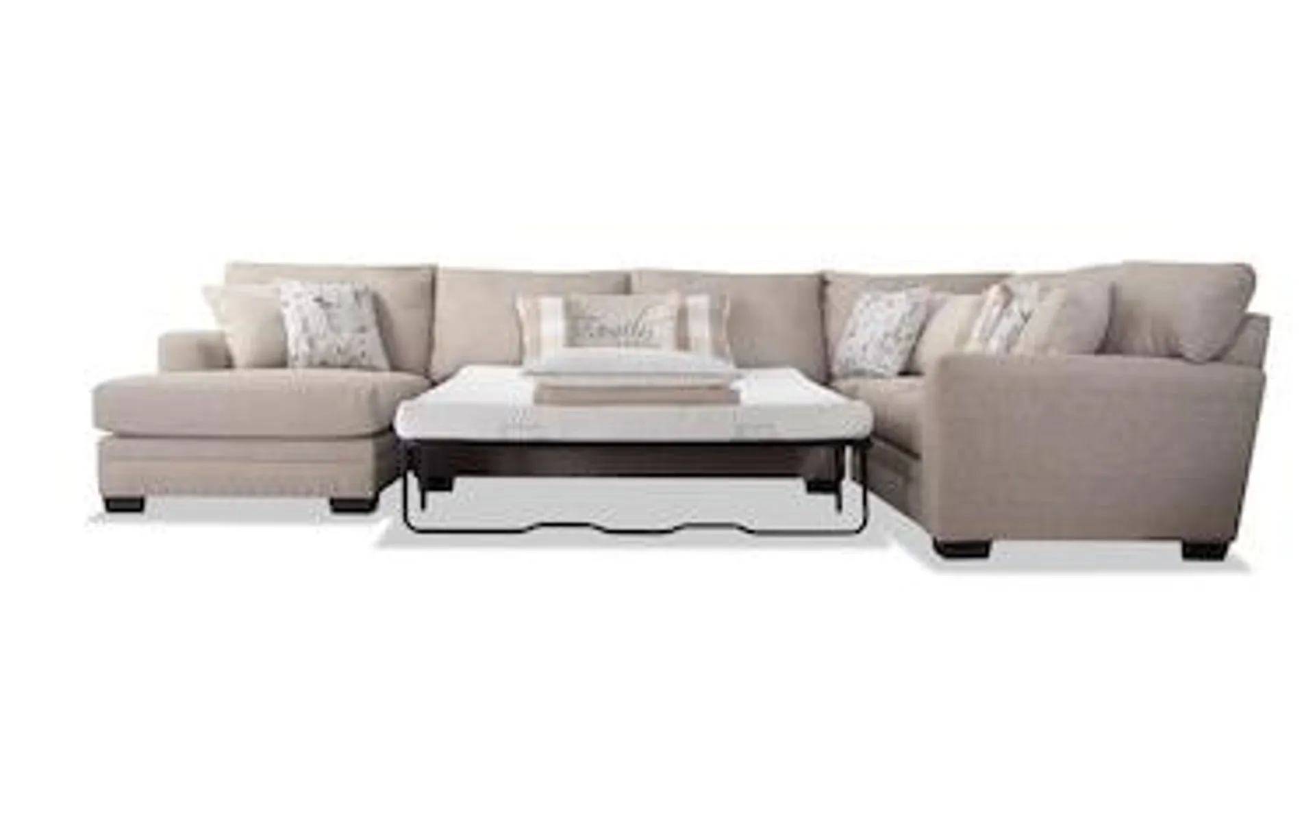 Cottage Chic Beige 4 Piece Left Arm Facing Bob-O-Pedic Queen Sleeper Modular Sectional