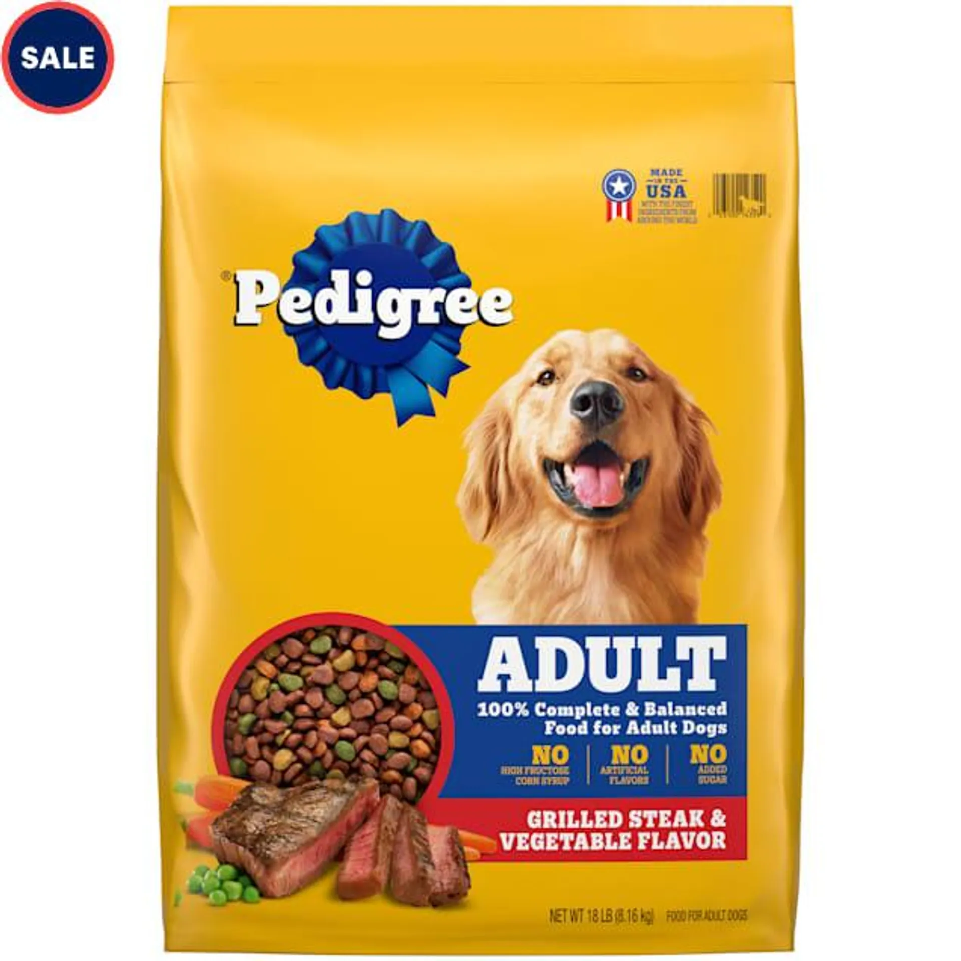 Pedigree Adult Grilled Steak & Vegetable Flavor Kibble Dry Dog Food, 18 lbs.