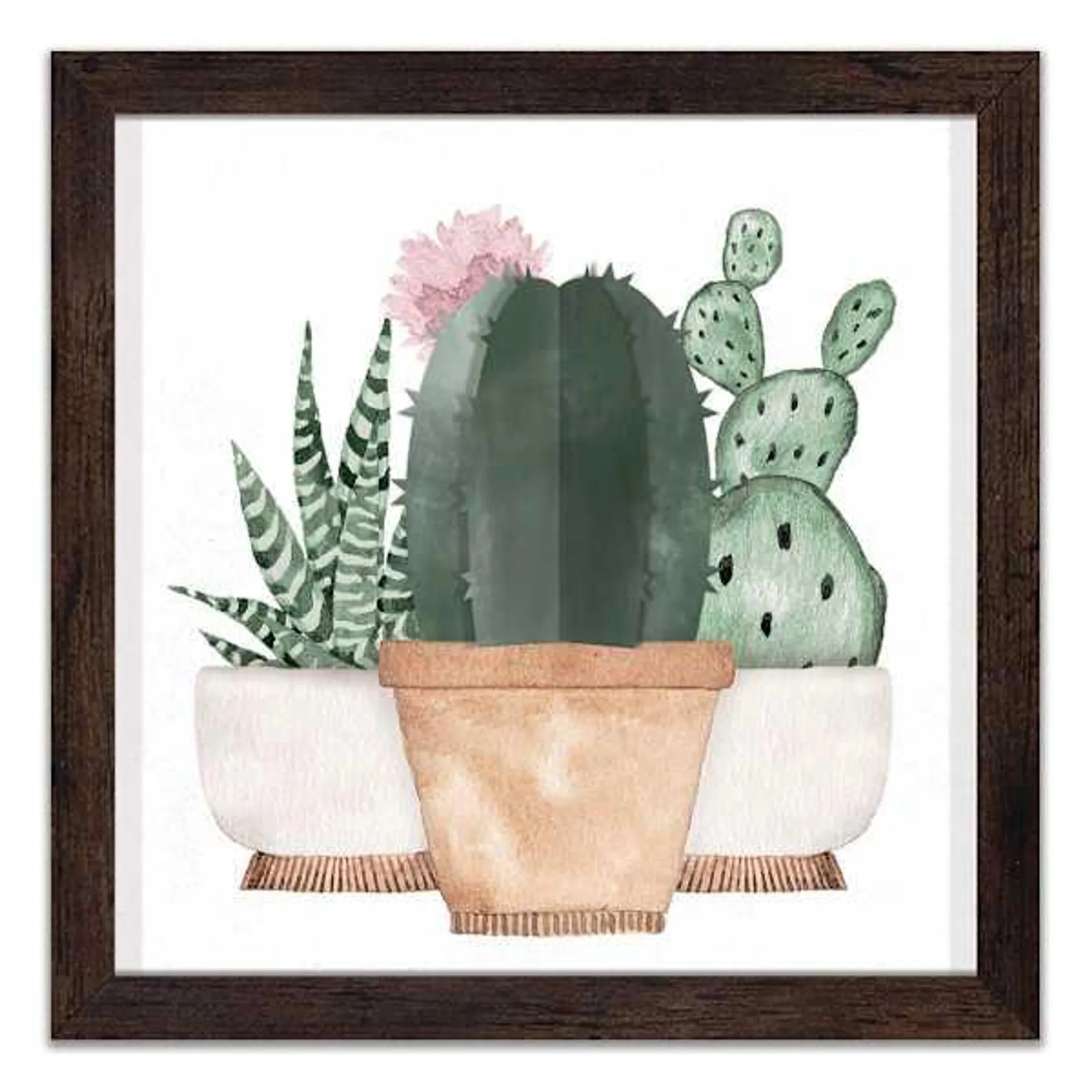 Glass Framed Cactus Print Wall Art, 10"