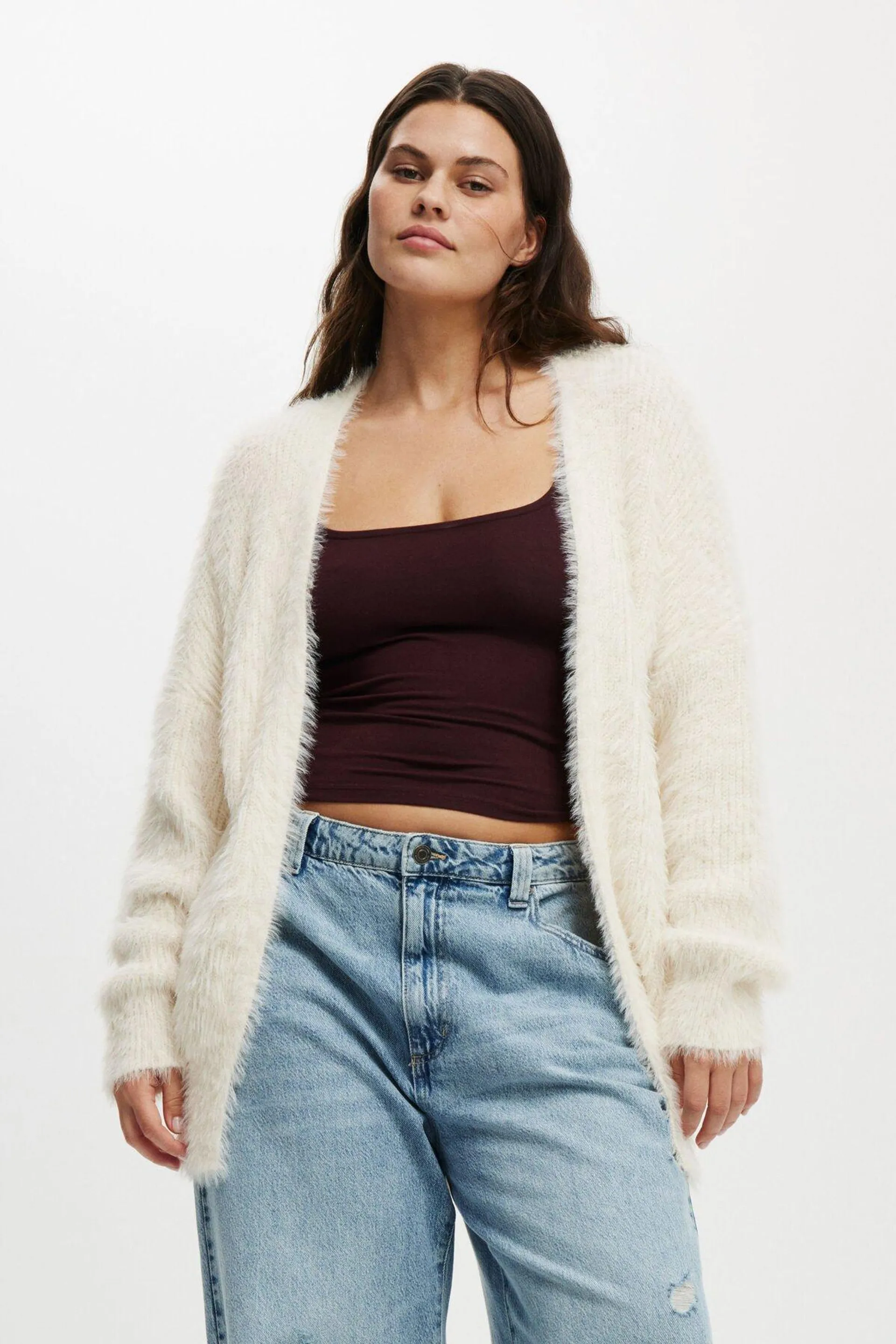 Faux Hair Longline Cardigan