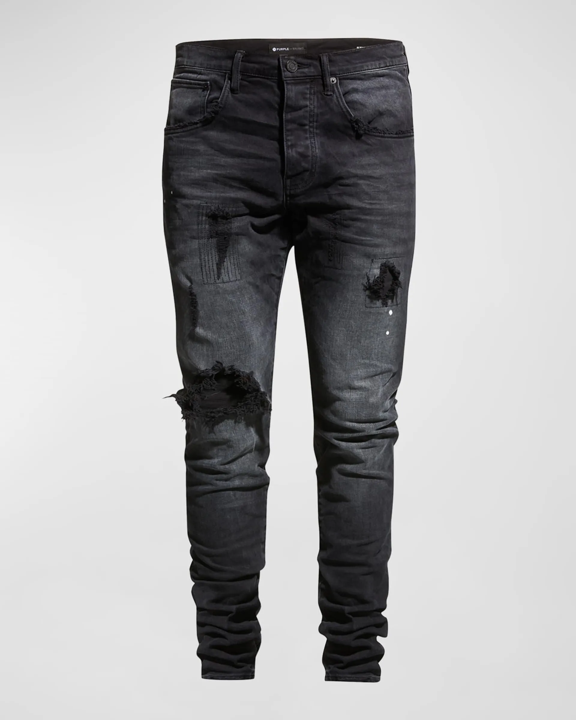 Men's Dropped-Fit Distressed Resin Jeans