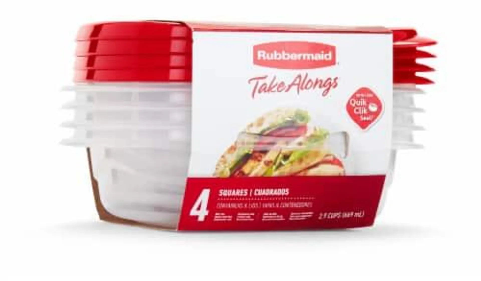 Rubbermaid® TakeAlongs® Square 2.9 Cup Food Storage Containers - Ruby/Clear