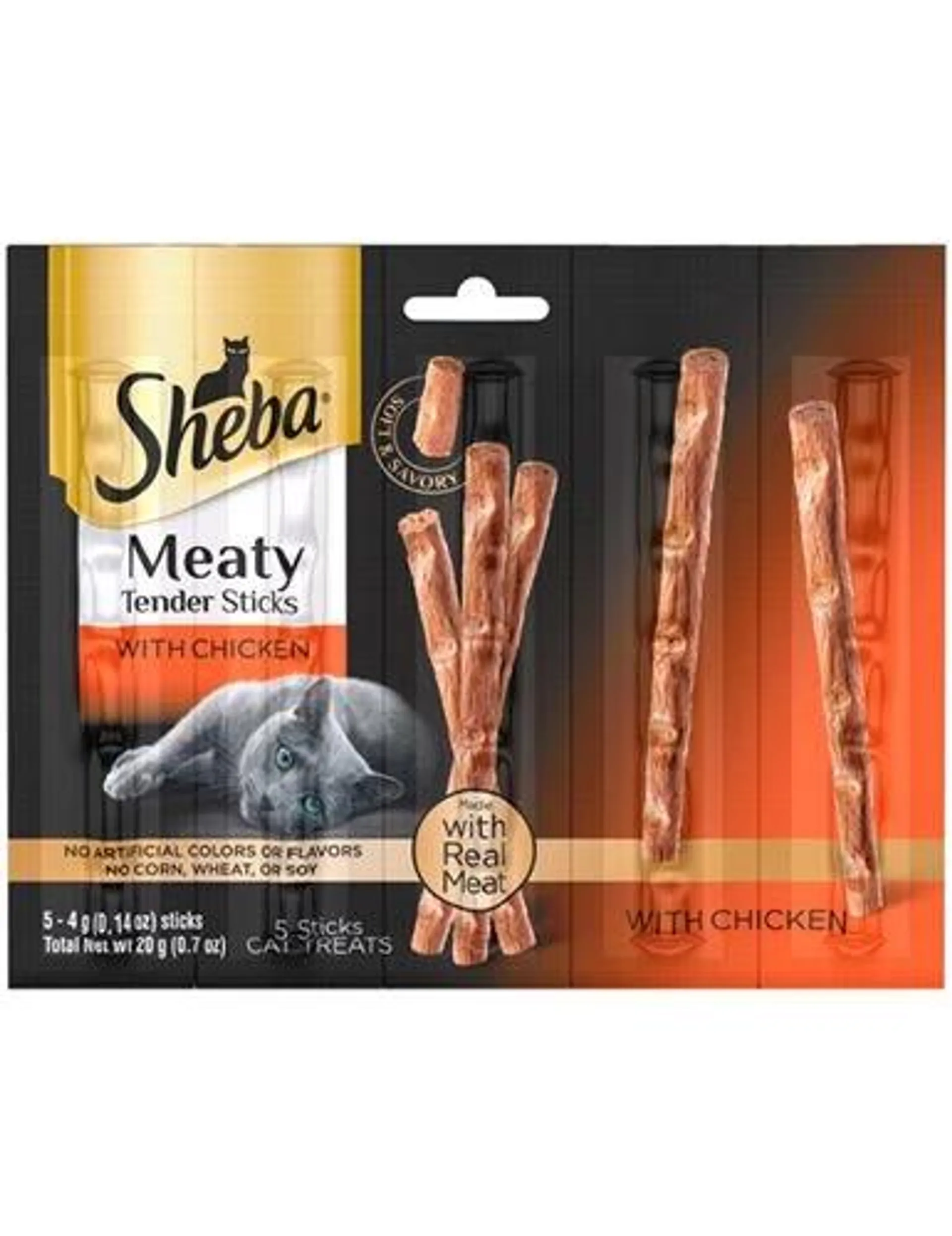 Sheba Meaty Tender Sticks Soft Cat Treats Chicken Flavor, (5) 0.14 Ounce Sticks