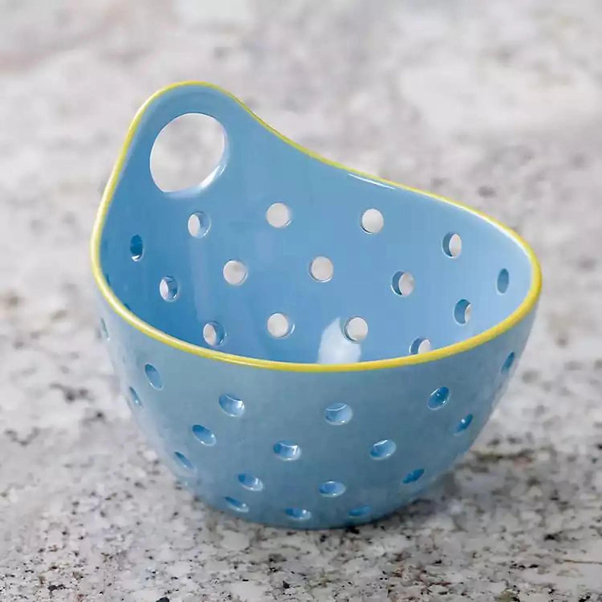 Large Blue Ceramic Colander