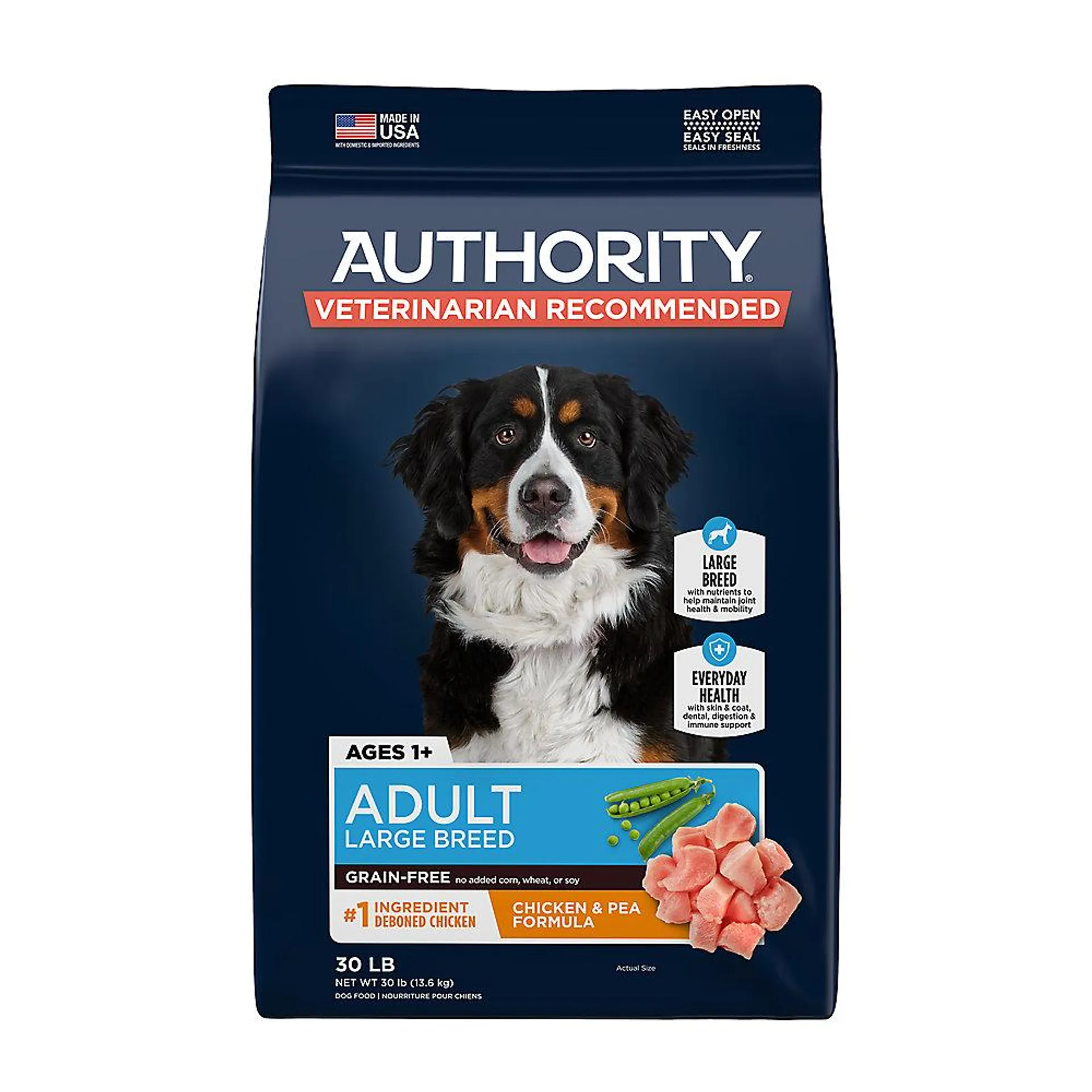 Authority® Everyday Health Large Breed Adult Dry Dog Food - Grain Free, Chicken & Pea, 30 lb