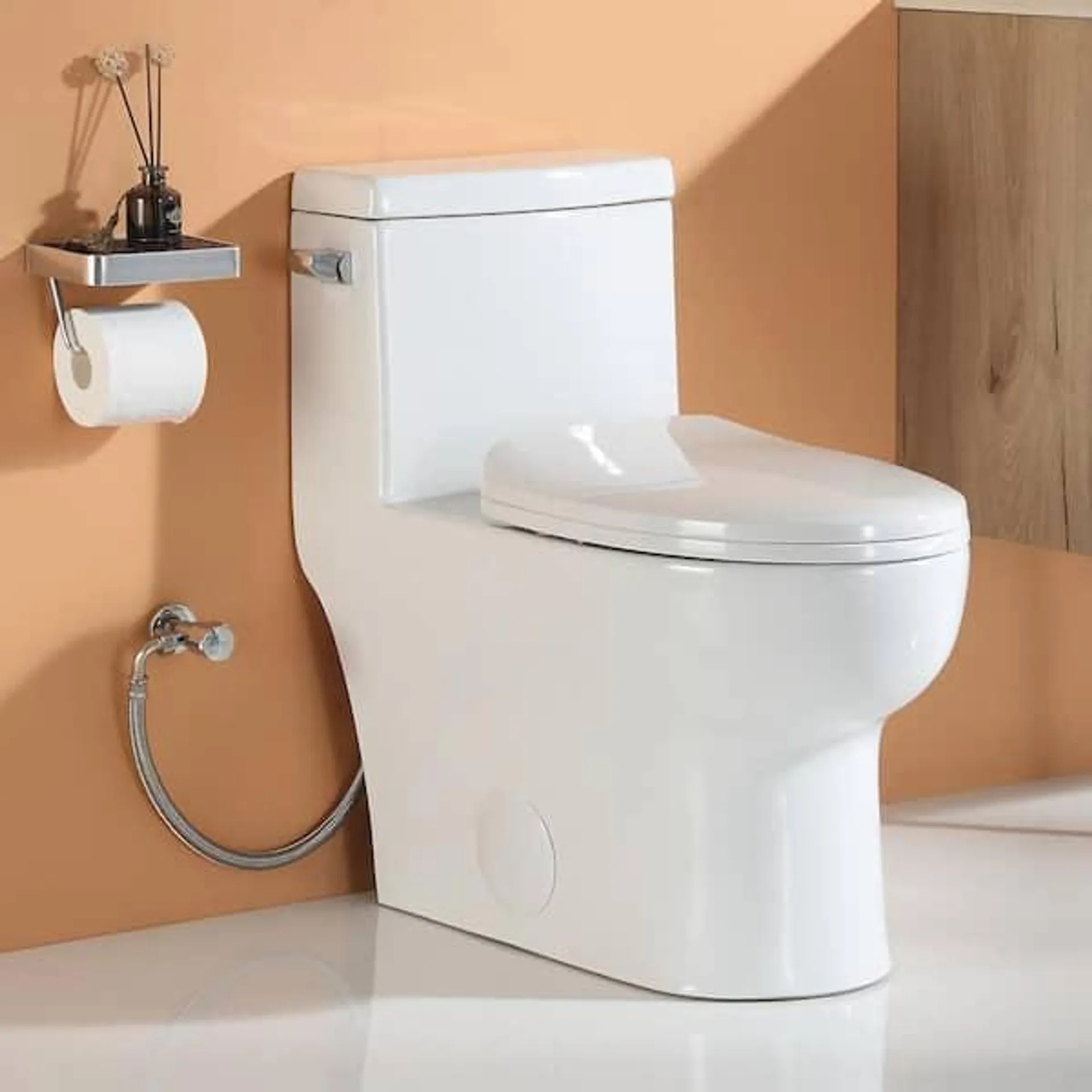 1-Piece 1.28 GPF Compact Single Flush Elongated Toilet in. White, Comfort Seat Included