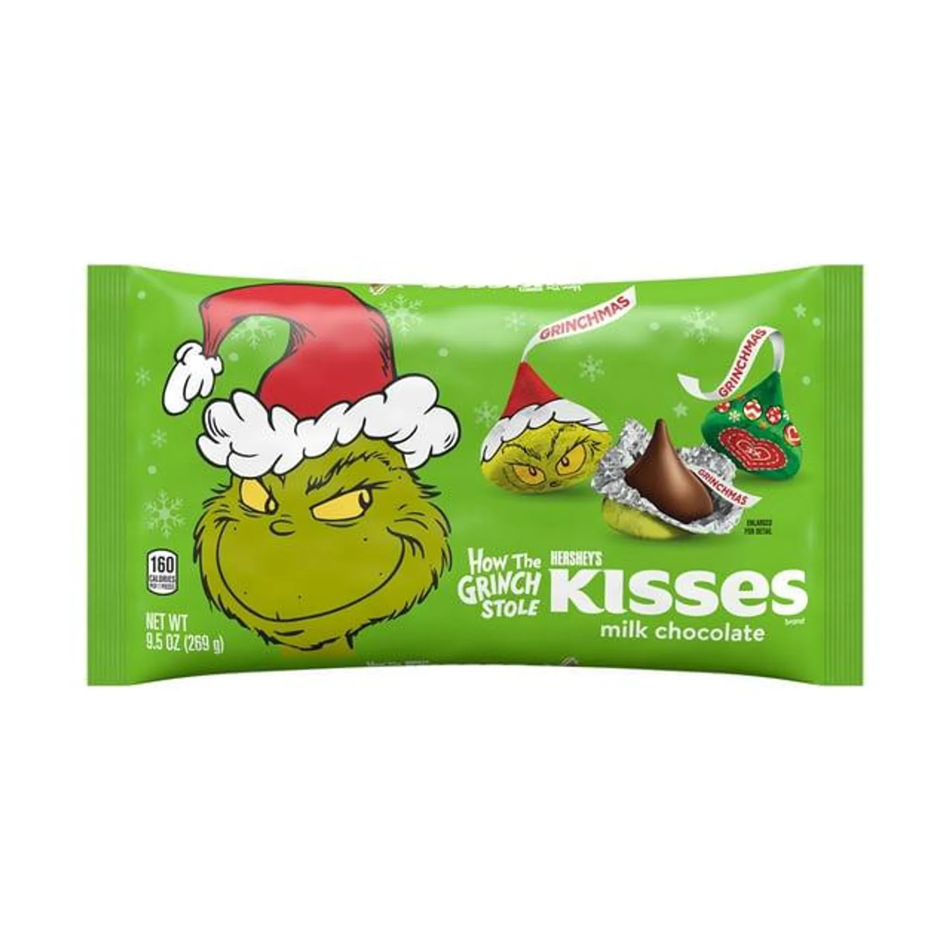 Hershey's Kisses Grinch Milk Chocolate Christmas Candy, Bag 9.5 oz