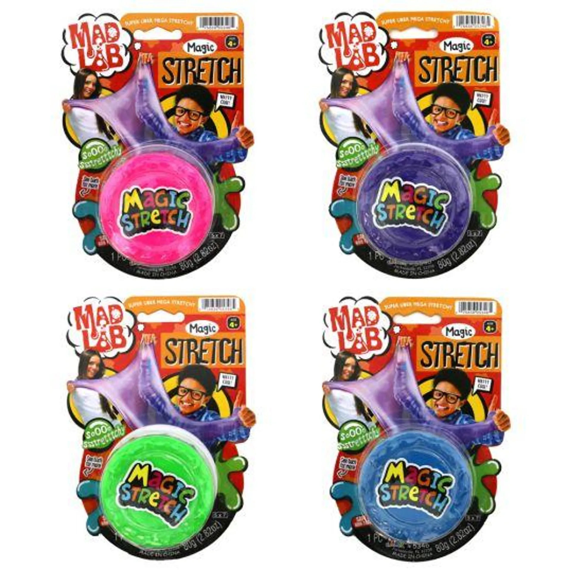 JA-RU Inc. Toys - Mad Lab - SET OF 4 MAGIC STRETCH SLIMES (Blue, Green, Pink & Purple) #5346