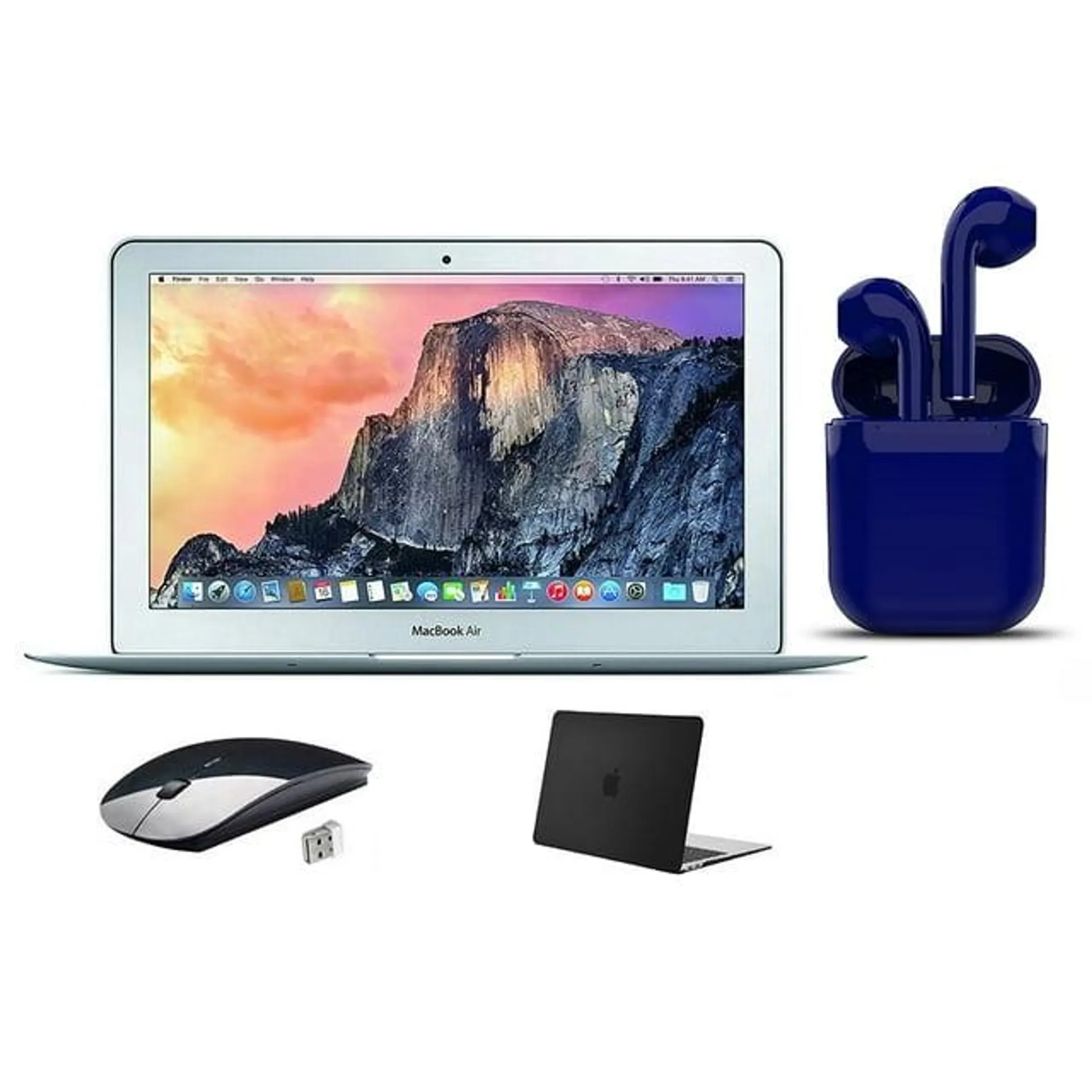 Restored Apple MacBook Air 11.6-inch 1.6GHz Intel Core i5 4GB RAM macOS 128GB SSD Bundle:USA Essentials Bluetooth/Wireless Airbuds, Black Case, Wireless Mouse By Certified 2 Day Express (Refurbished)