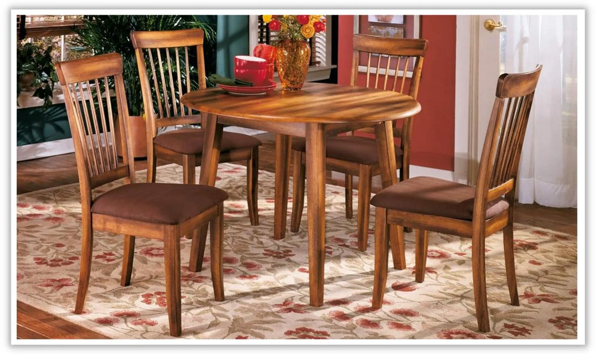 Modern Heritage Berringer 5 Pieces Round Wooden Dining Set in Brown