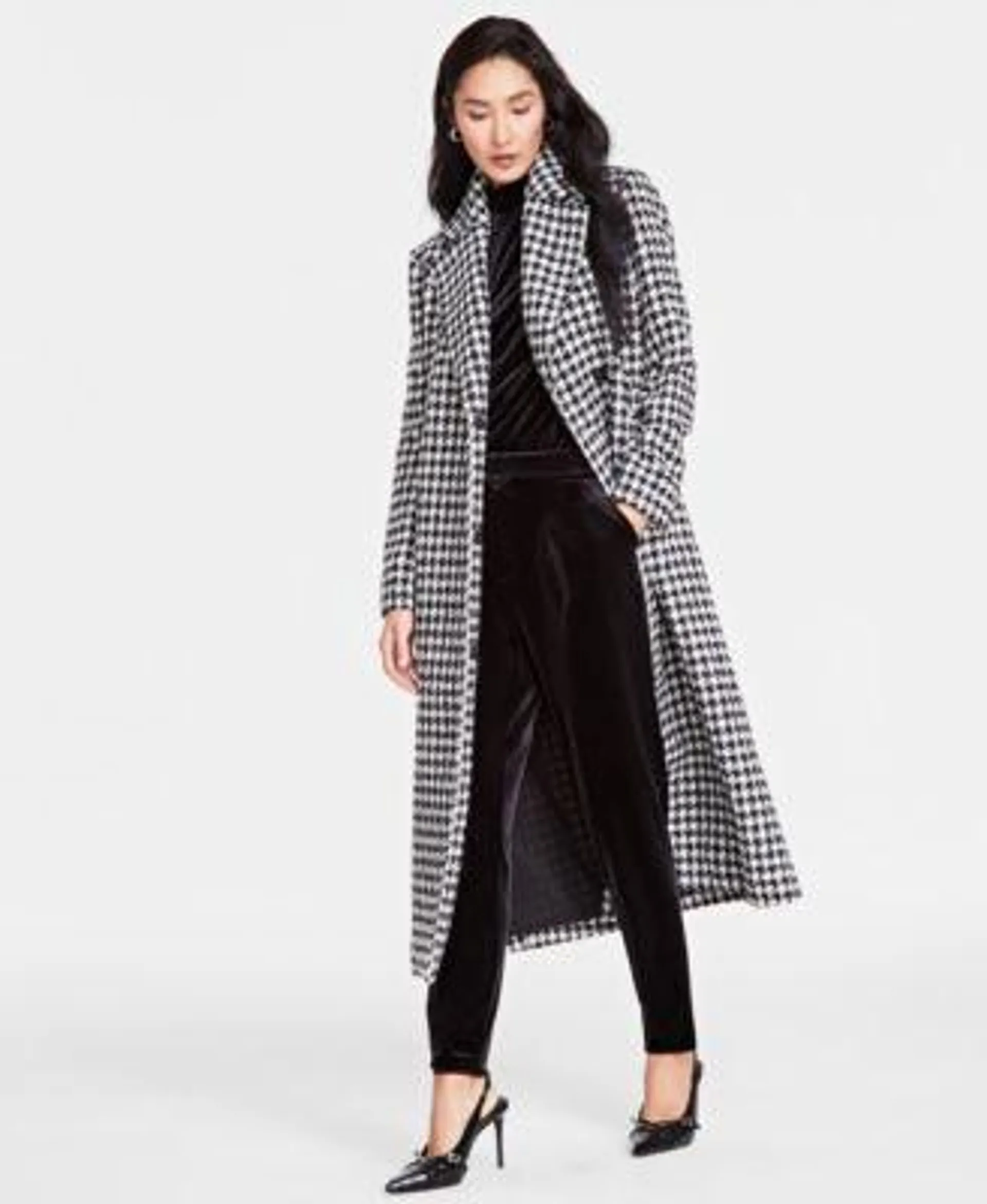 Women's Houndstooth Long Coat, Created for Macy's