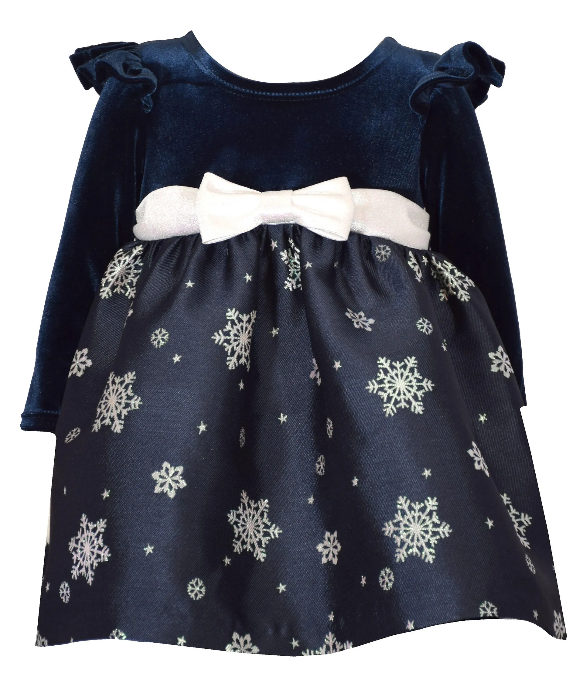 Bonnie Baby Velvet Snowflake Dress in Navy