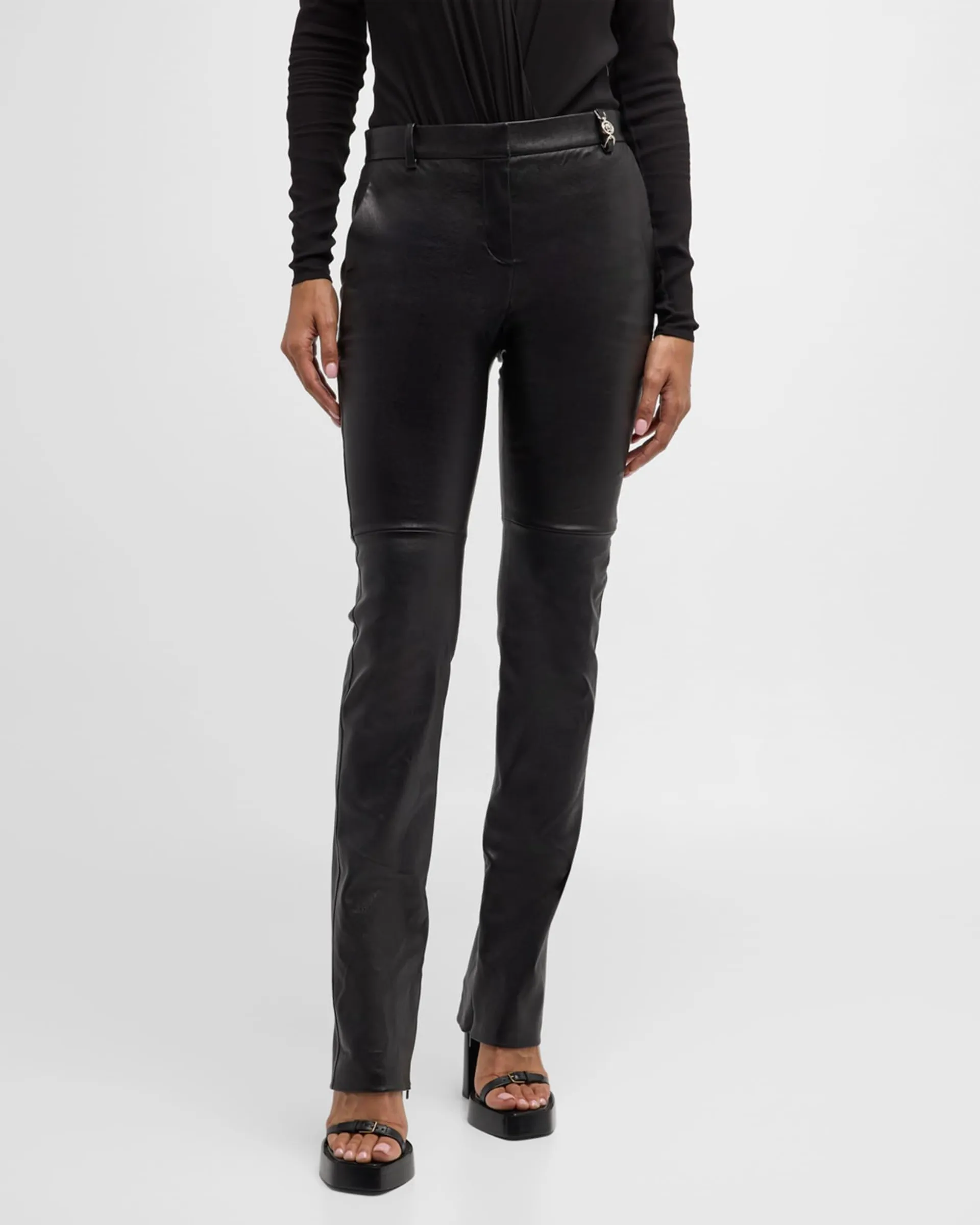 Mid-Rise Stretch Nappa Leather Straight-Leg Pants