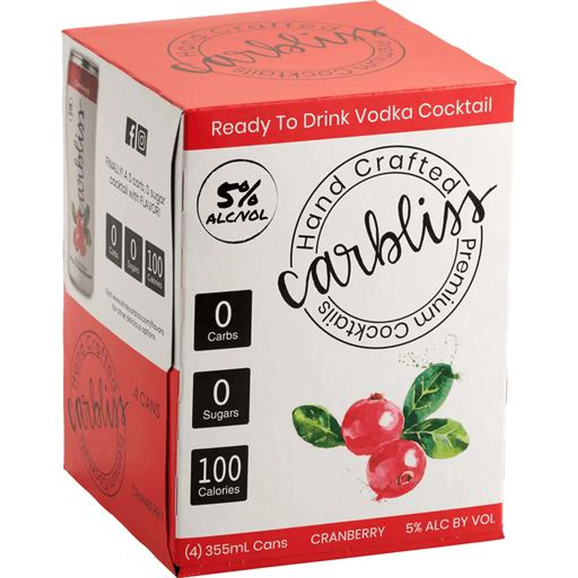 Carbliss Rtd Cocktail Vodka Cranberry 4 Pk