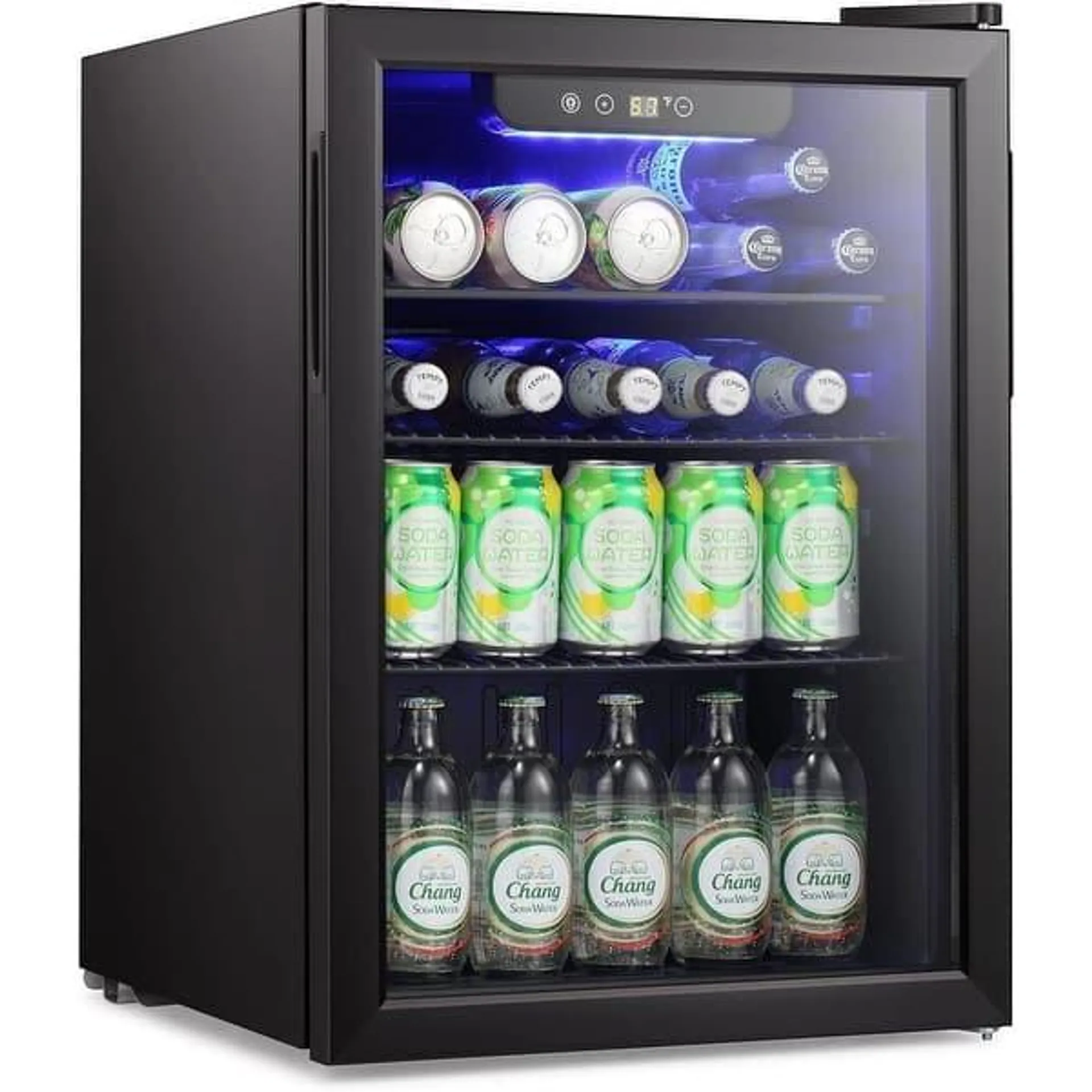 Mini Fridge-100 Can Beverage Refrigerator, Wine Cooler, Clear Front Glass Door, Small Drink Touch Screen - 2.6 Cu. Ft.