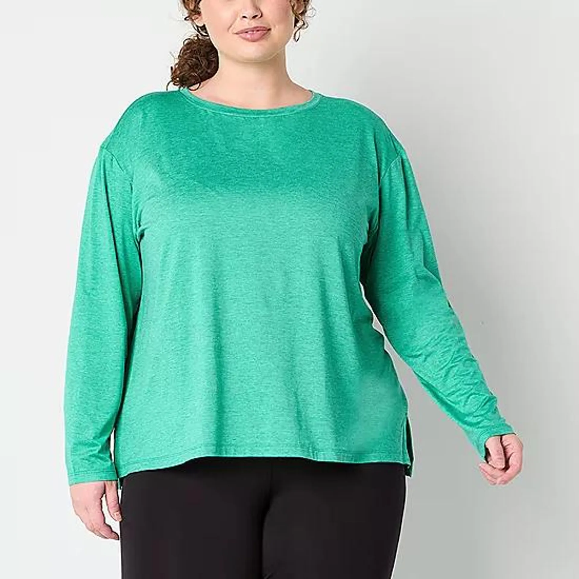 new! Xersion Womens Plus Crew Neck Long Sleeve Tunic Top