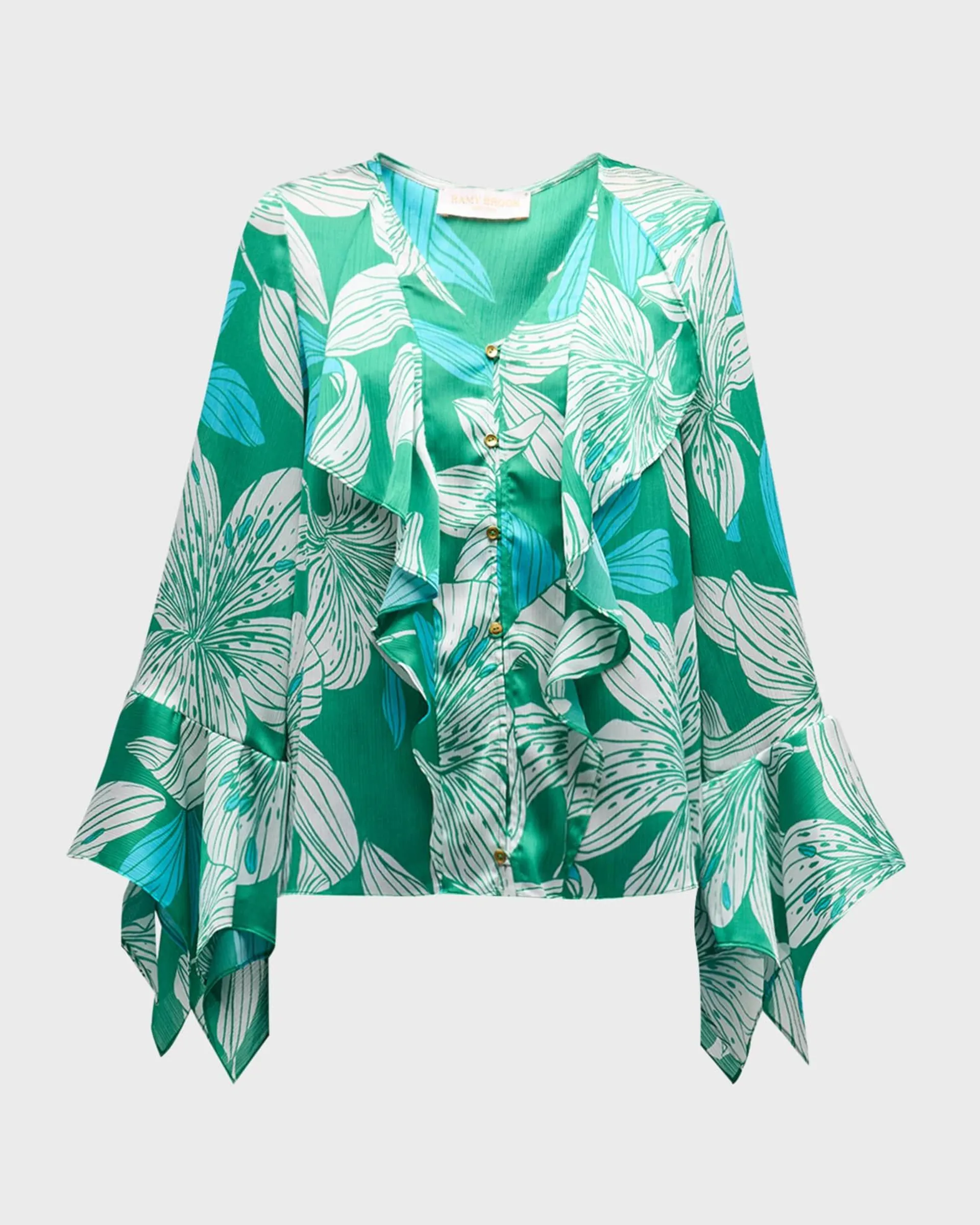 Savanna Lily-Print Ruffle Button-Front Blouse