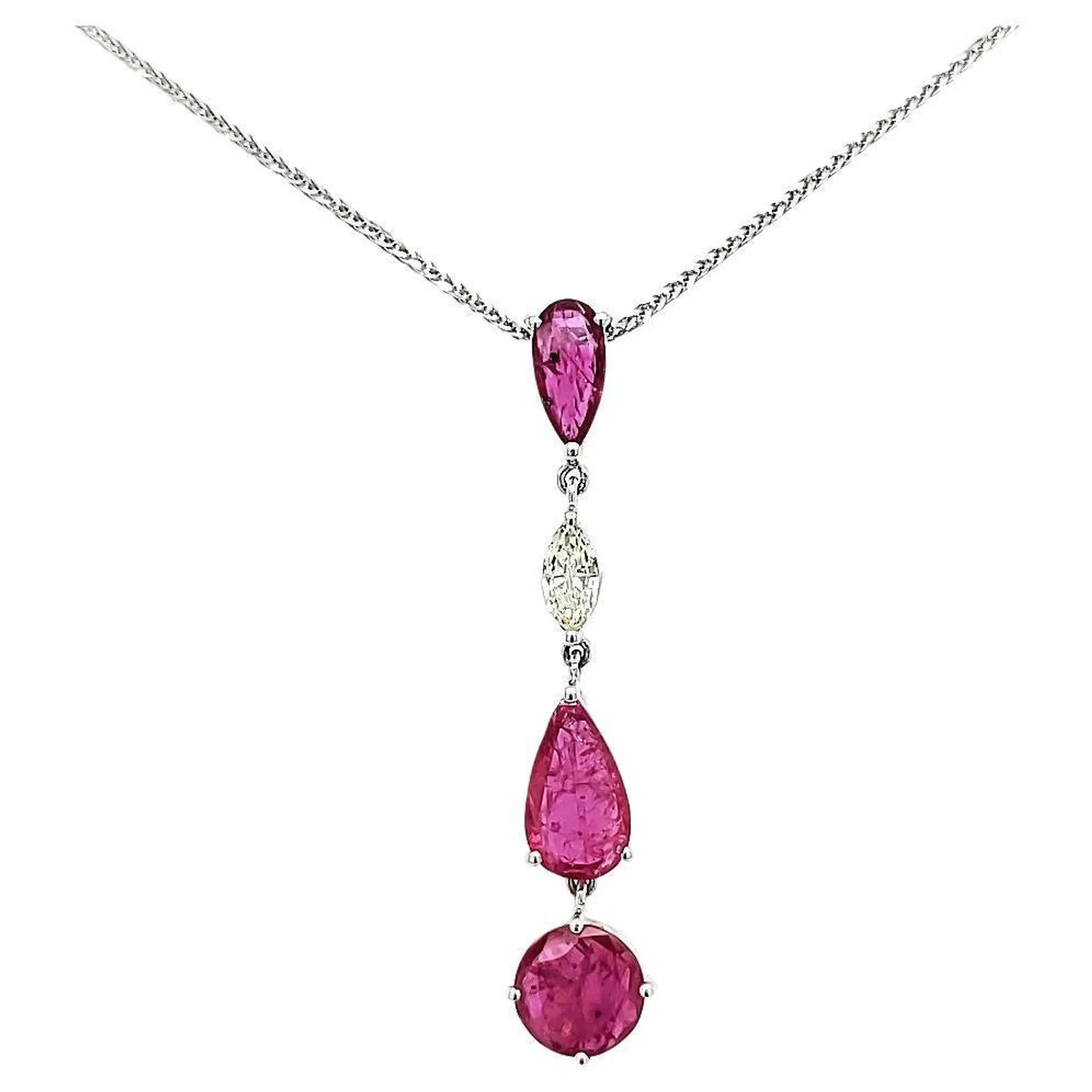 Unheated Mozambique Round and Pear Ruby Cts 2.21 and Marquise Diamond Pendant