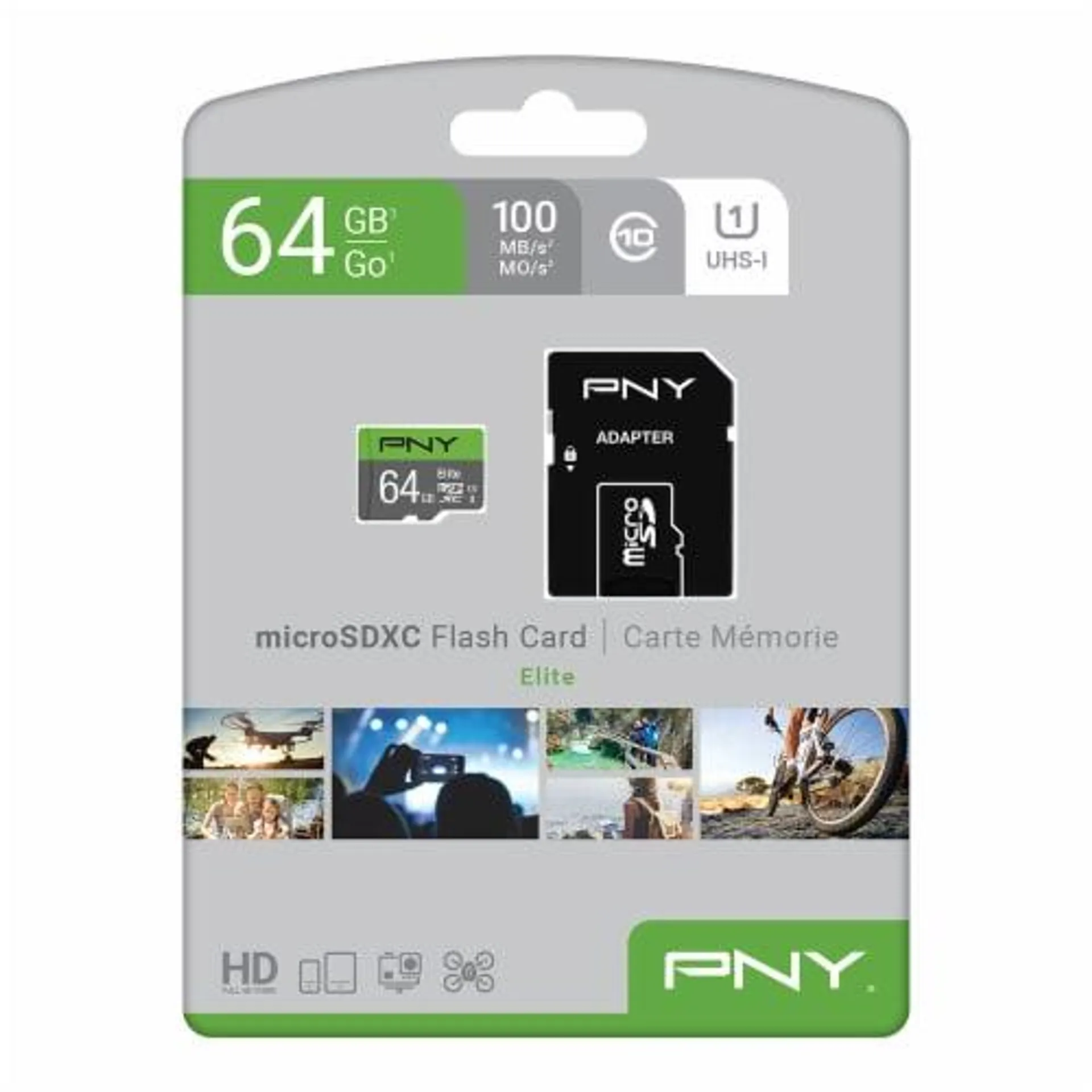 PNY Elite MicroSDXC Memory Card and Adapter - Gray/Green