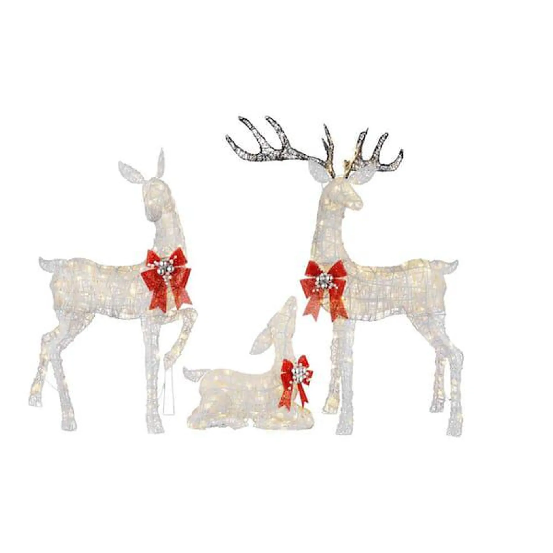 Set Of 3 Warm White LED Deer Family Holiday Yard Decoration