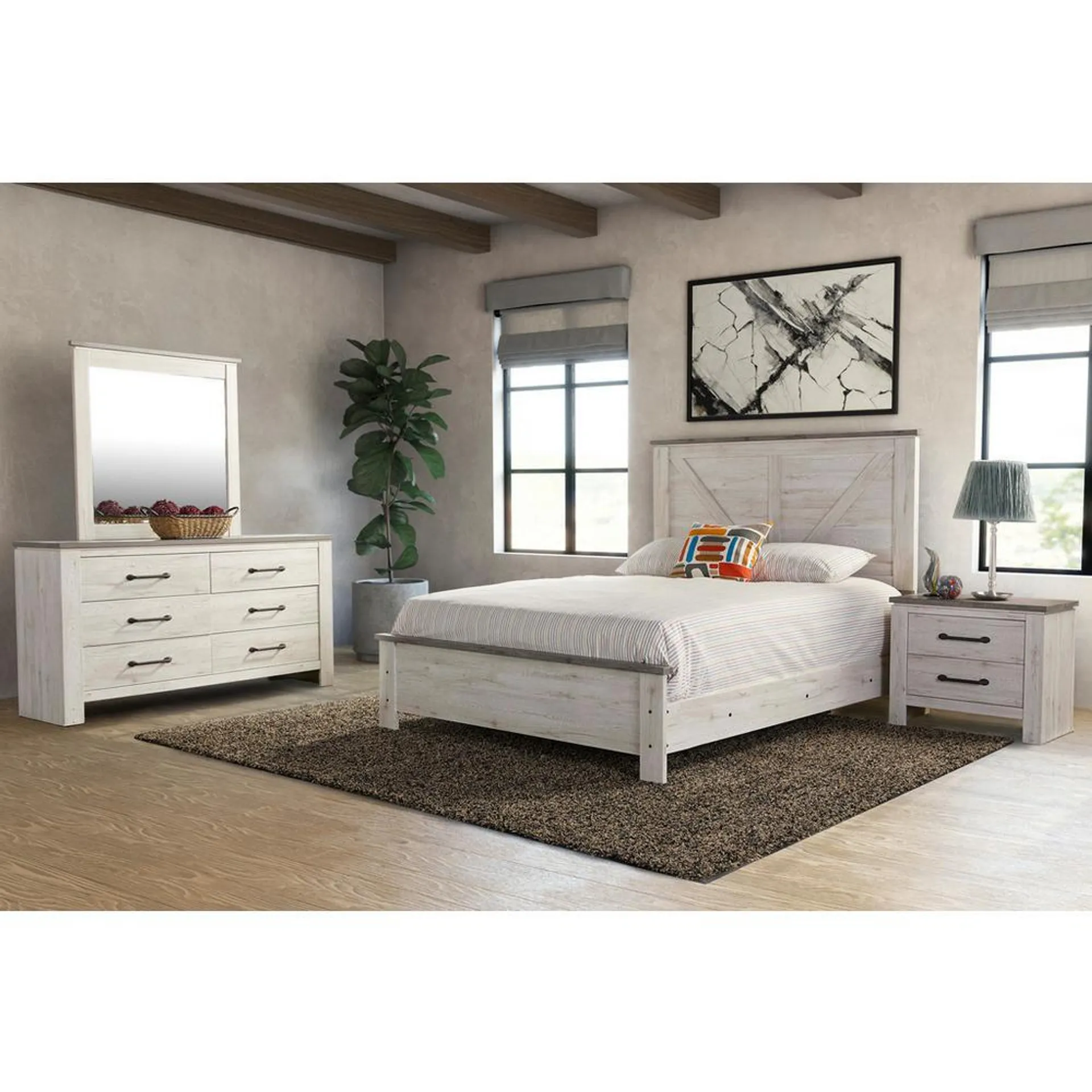 6 - Piece Adorna 2-Tone Queen Bedroom Set with 9.5" Tight Top Extra Firm Mattress