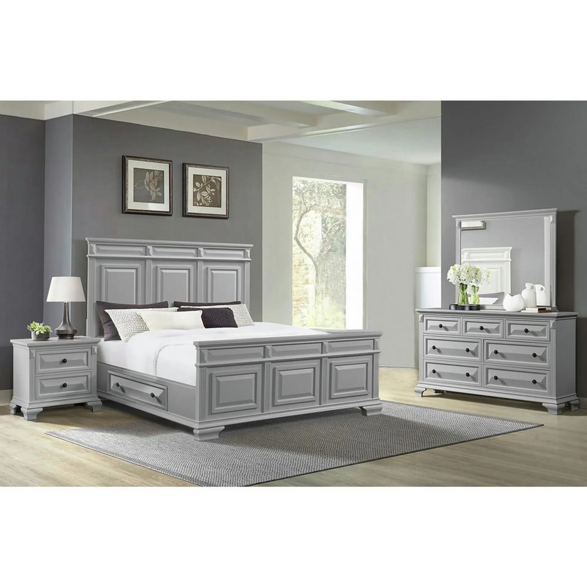 6 - Piece Titleist Grey Queen Bedroom Set with 12" Upland Premium Better Tight Top Firm Mattress