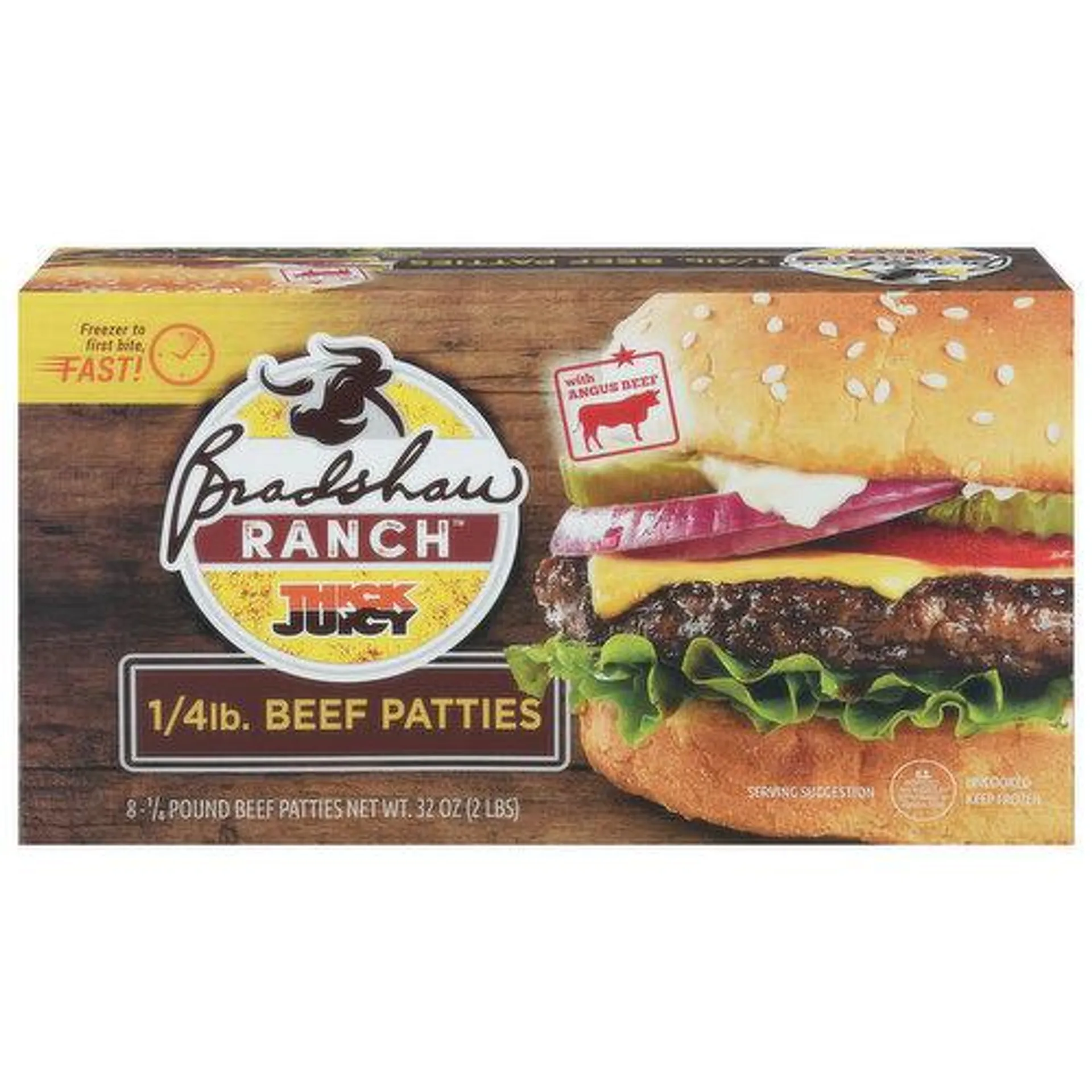 Bradshaw Ranch Beef Patties, 1/4 Pound, Thick N Juicy - 8 Each