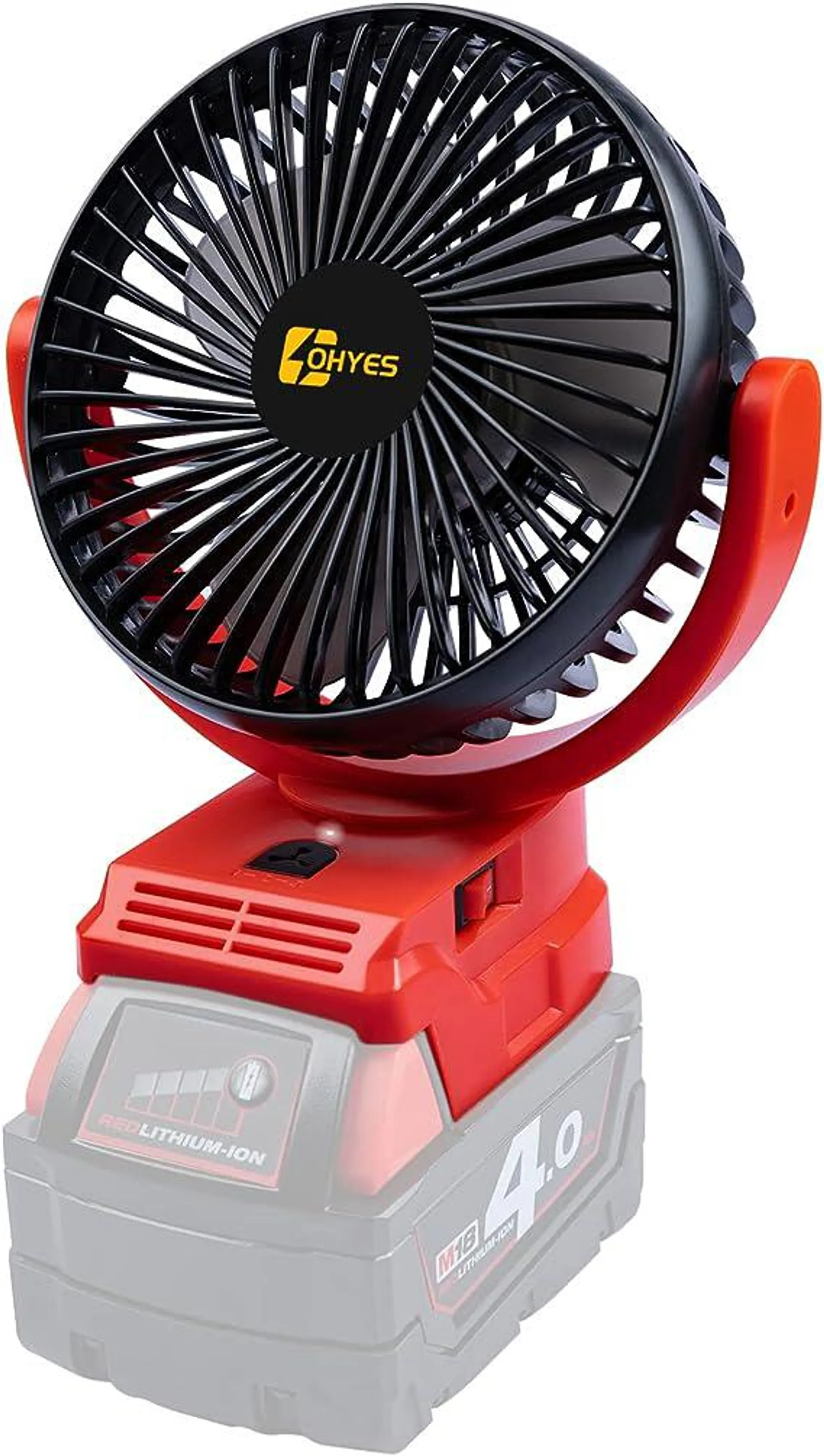 ohyes Jobsite Fan Compatible with Milwaukee M18 Battery Brushless Motor with USB A+C Fast Charging for Camping Workshop and Construction Site(Battery not included)