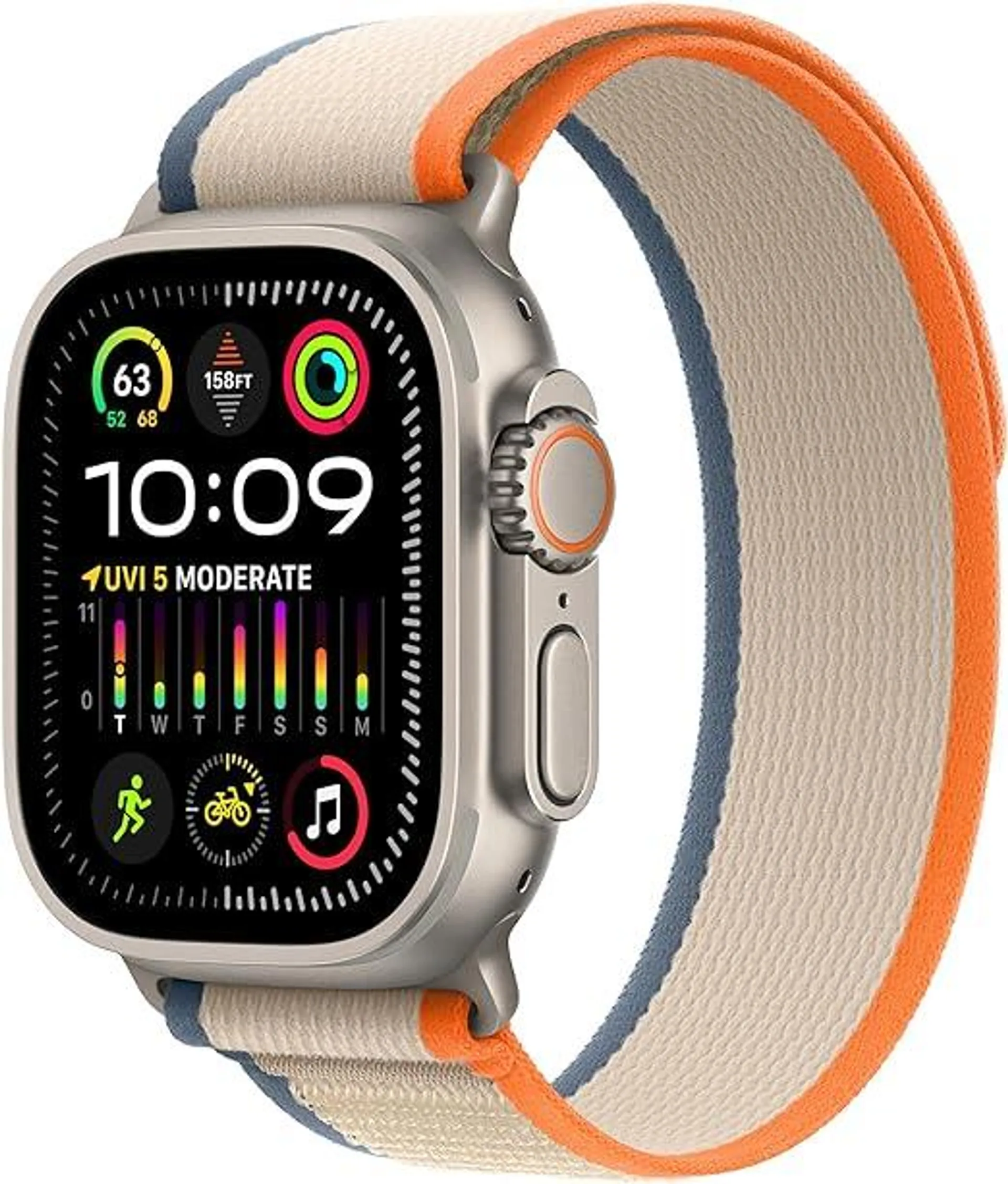 Apple Watch Ultra 2 [GPS + Cellular 49mm] Smartwatch with Rugged Titanium Case & Orange/Beige Trail Loop M/L. Fitness Tracker, Precision GPS, Action Button, Extra-Long Battery Life, Carbon Neutral