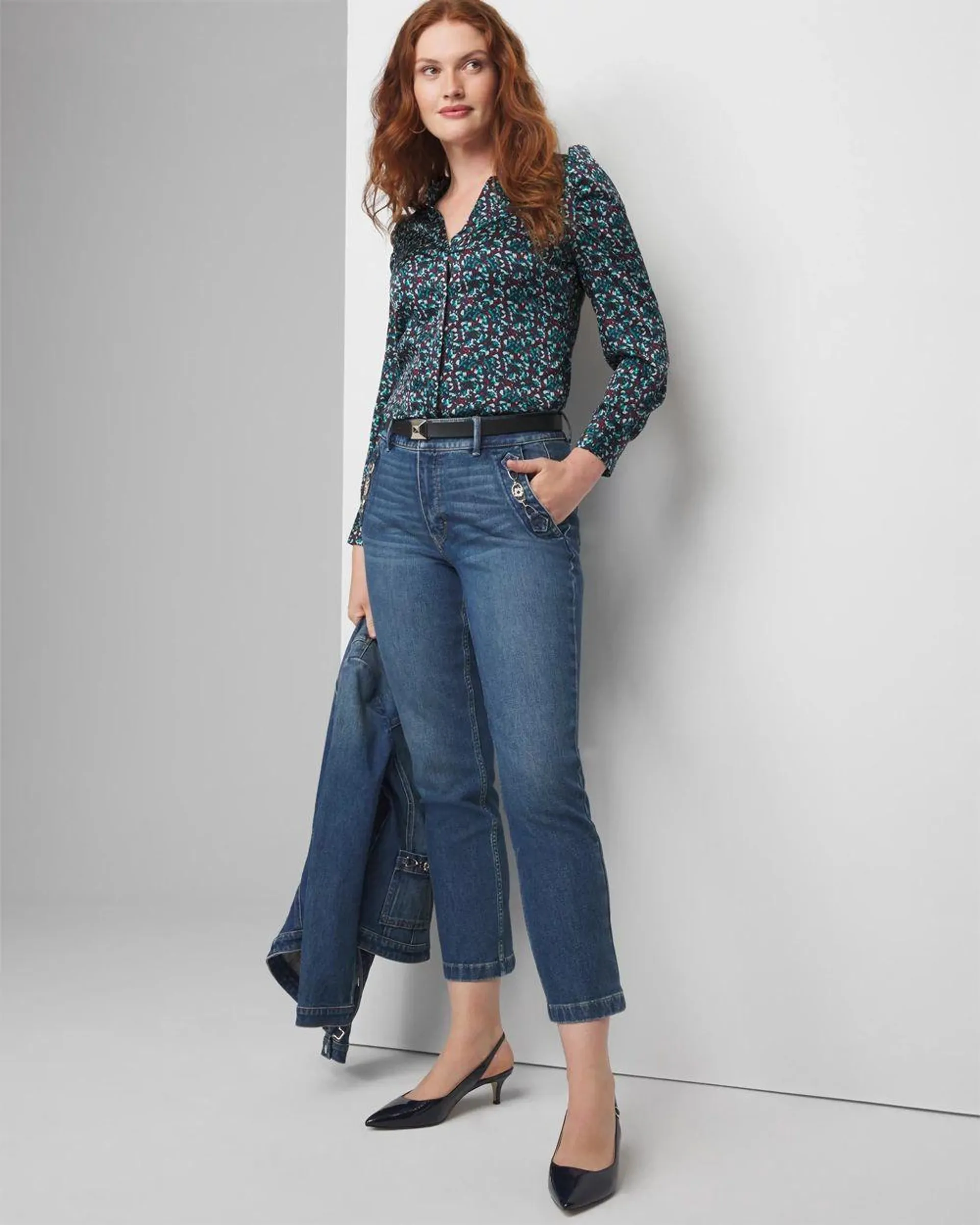 Curvy High-Rise Sculpt Horsebit Straight-Leg Jeans