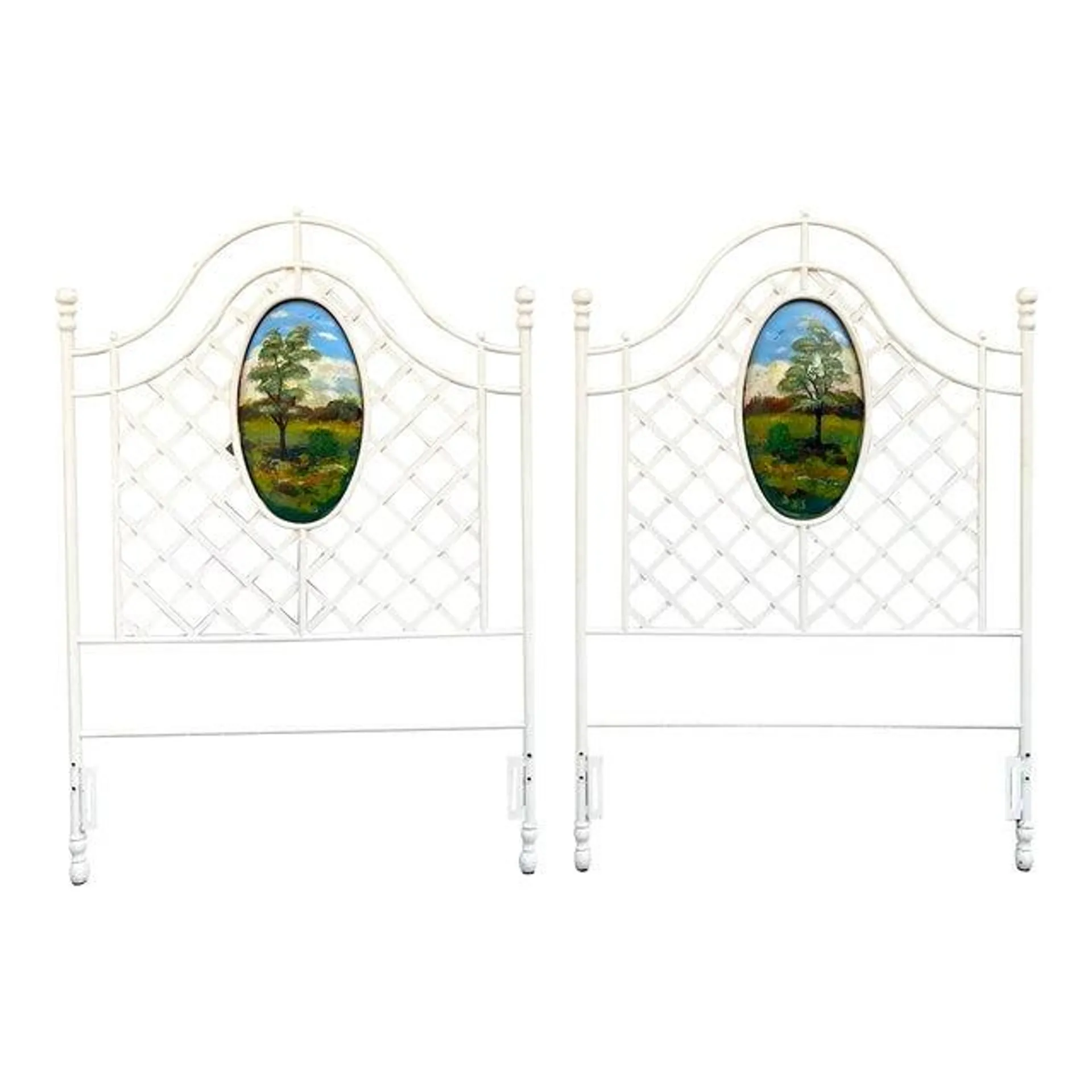 Mid 20th Century Hand Painted Vintage Iron Twin Headboards - a Pair