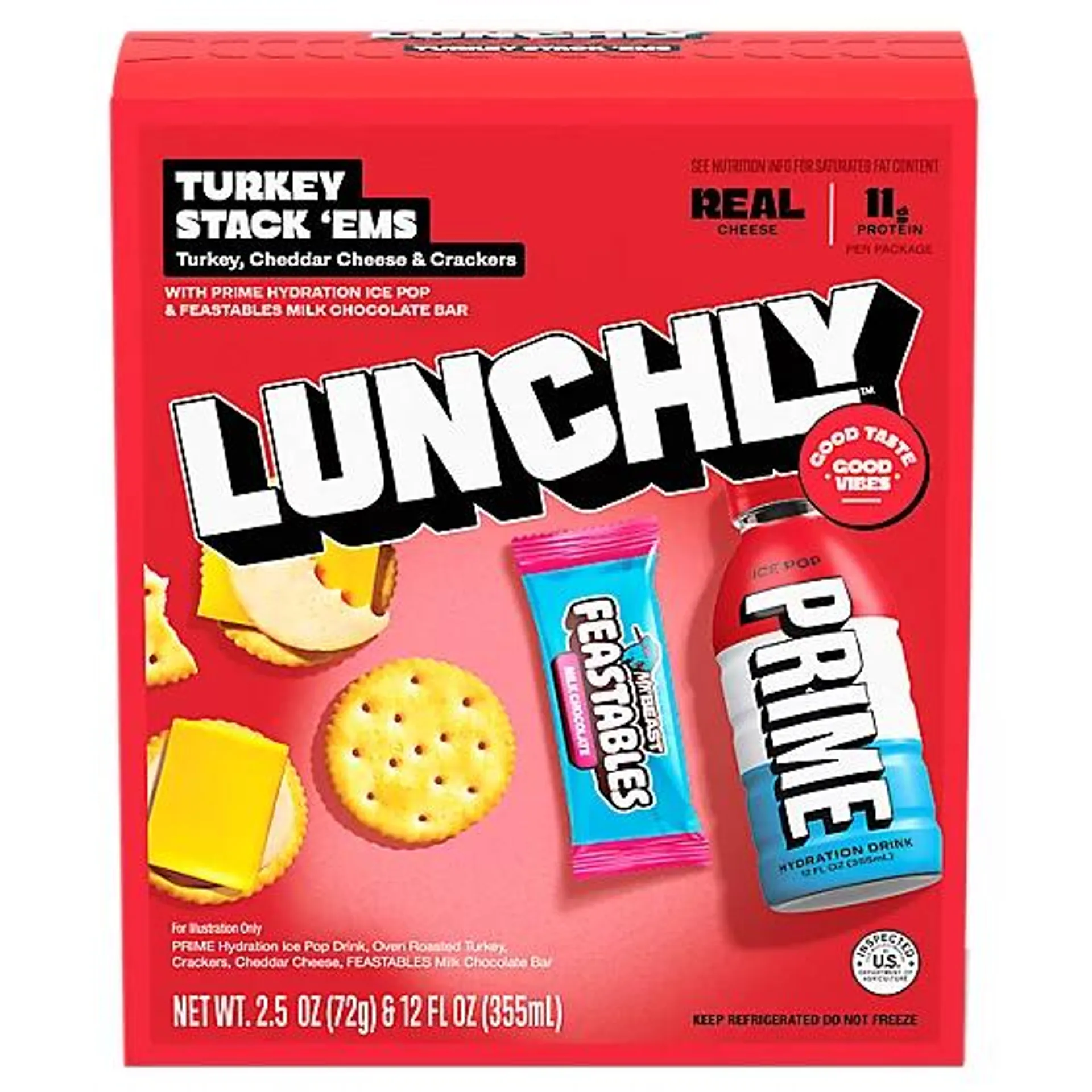 Lunchly Turkey Snack 'ems Turkey Cheddar Cheese Crackers, Prime Hydration ,feastables Milk Ch 14.9oz - 14.9 OZ