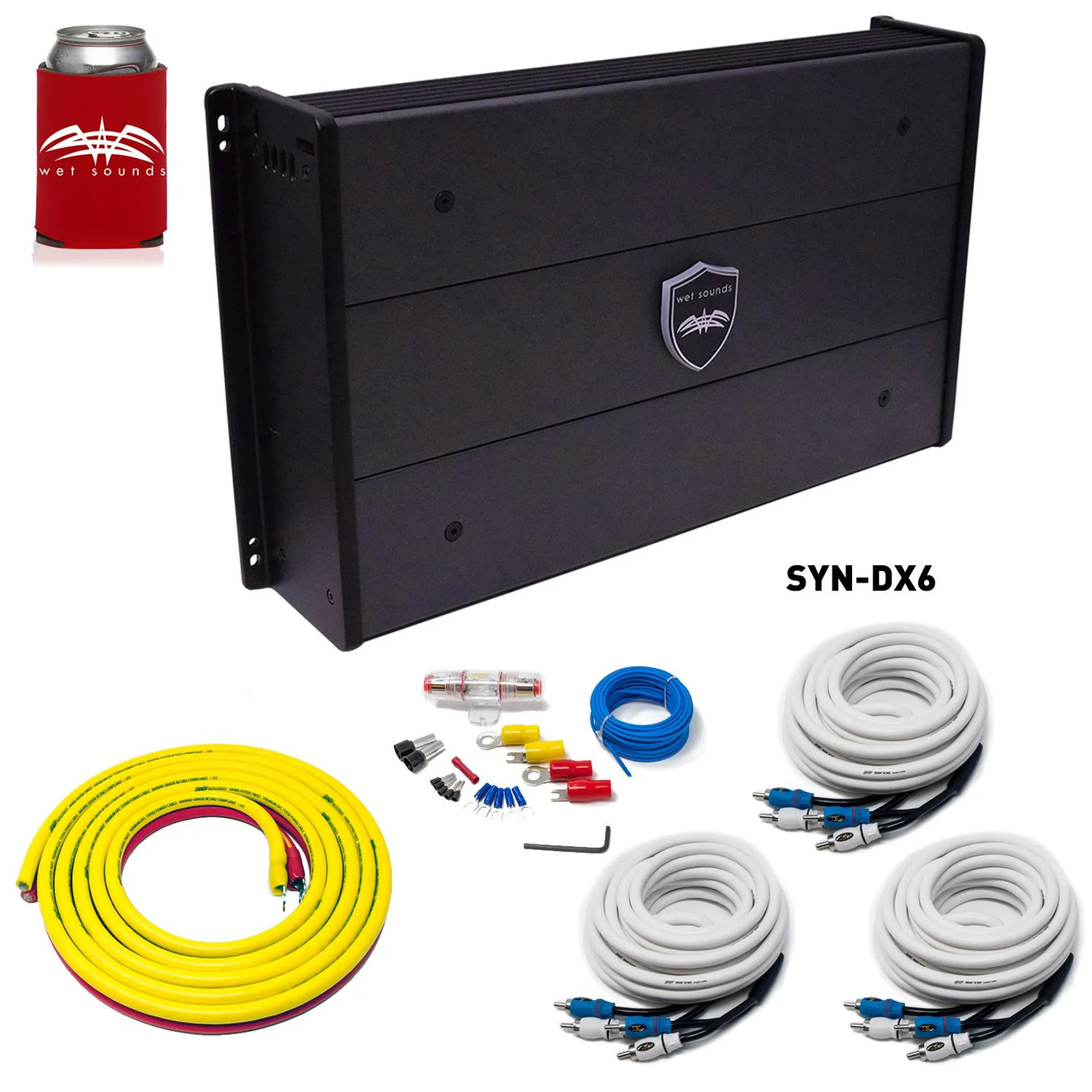 Wet Sounds SYN-DX 6 Full Range 6 Channel Amplifier & Stinger 3-Meter 4-Gauge Amplifier Wiring Kit w/ RCAs
